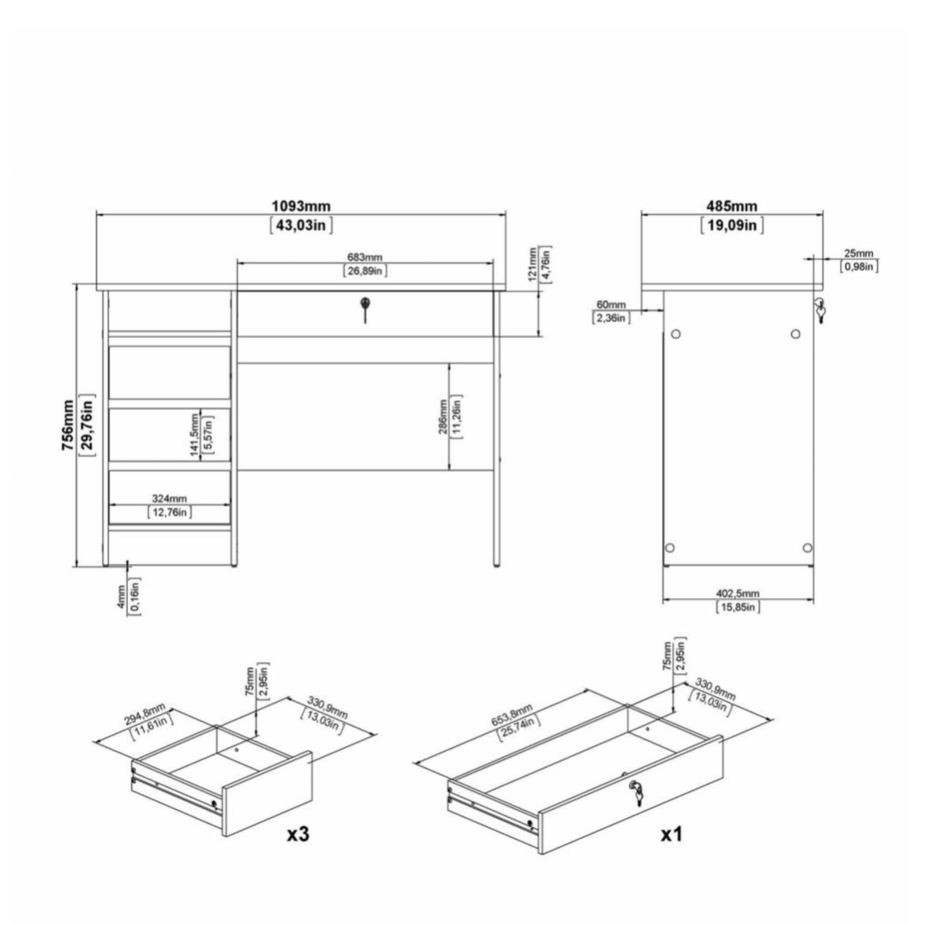 Function Plus 4 Drawer Desk Handleless Drawer in White - image 8