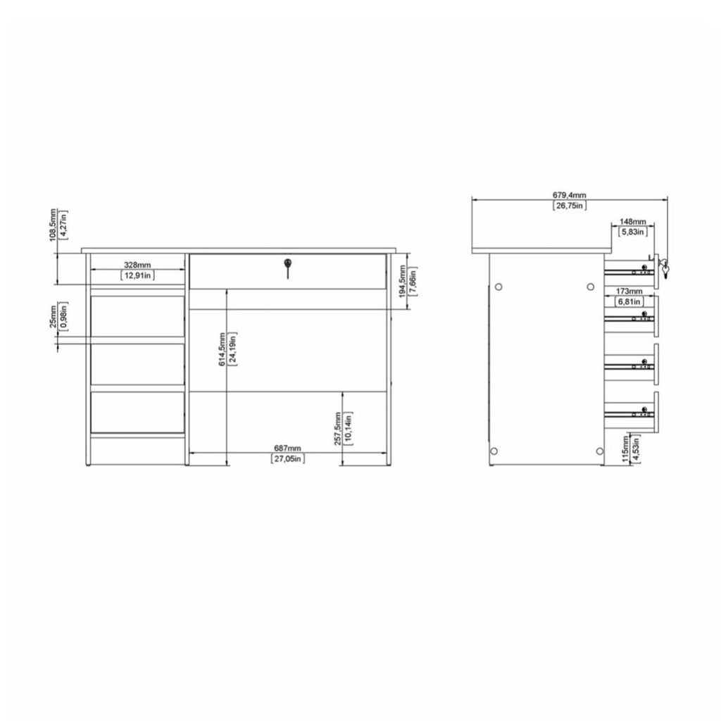 Function Plus 4 Drawer Desk Handleless Drawer in White - image 9