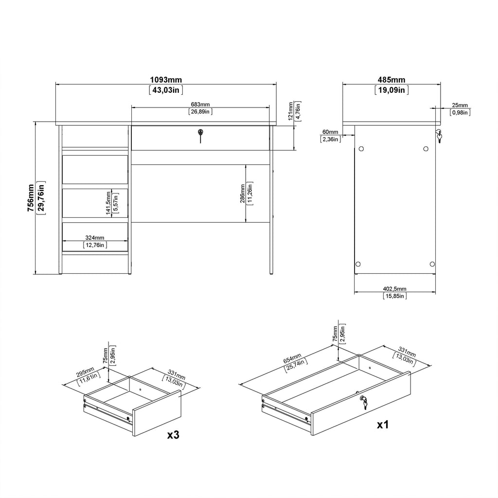 Function Plus 4 Drawer Desk Handleless Drawer in Jackson Hickory Oak - image 9