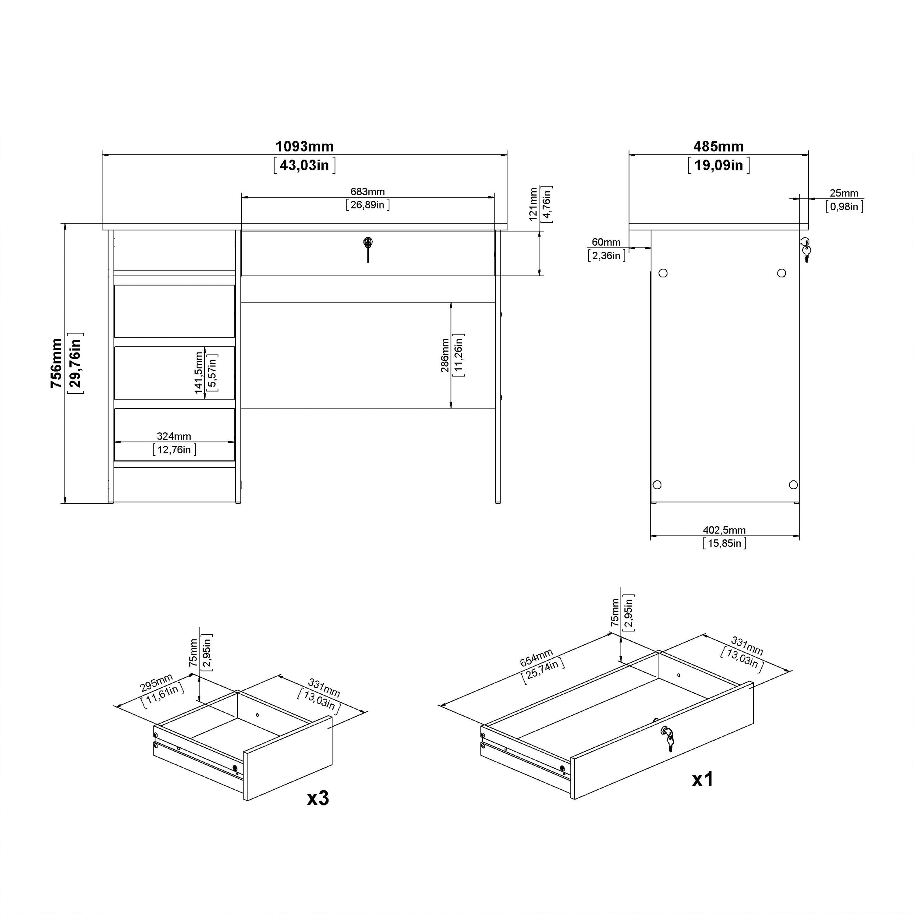 Function Plus 4 Drawer Desk Handleless Drawer in Jackson Hickory Oak - image 9