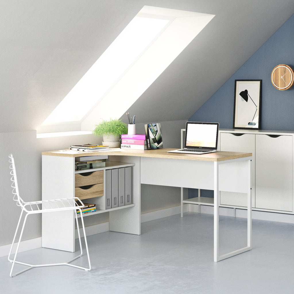 Function Plus Corner Desk 2 Drawers in White and Oak - image 5