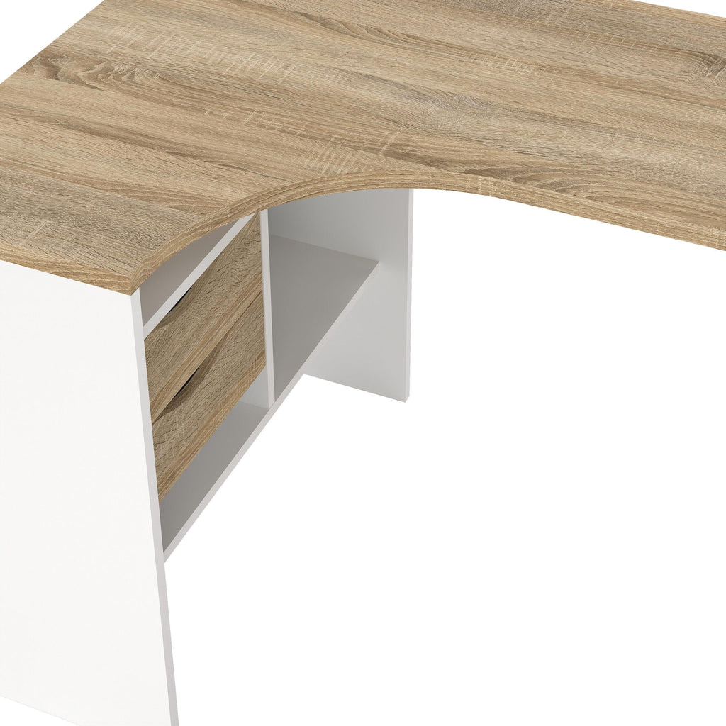 Function Plus Corner Desk 2 Drawers in White and Oak - image 6