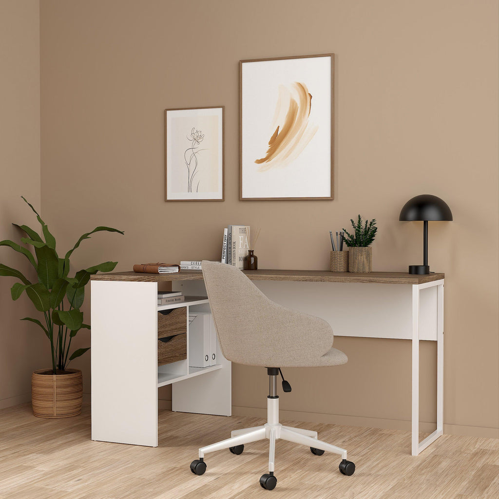 Function Plus Corner Desk 2 Drawers in White and Truffle Oak - image 6