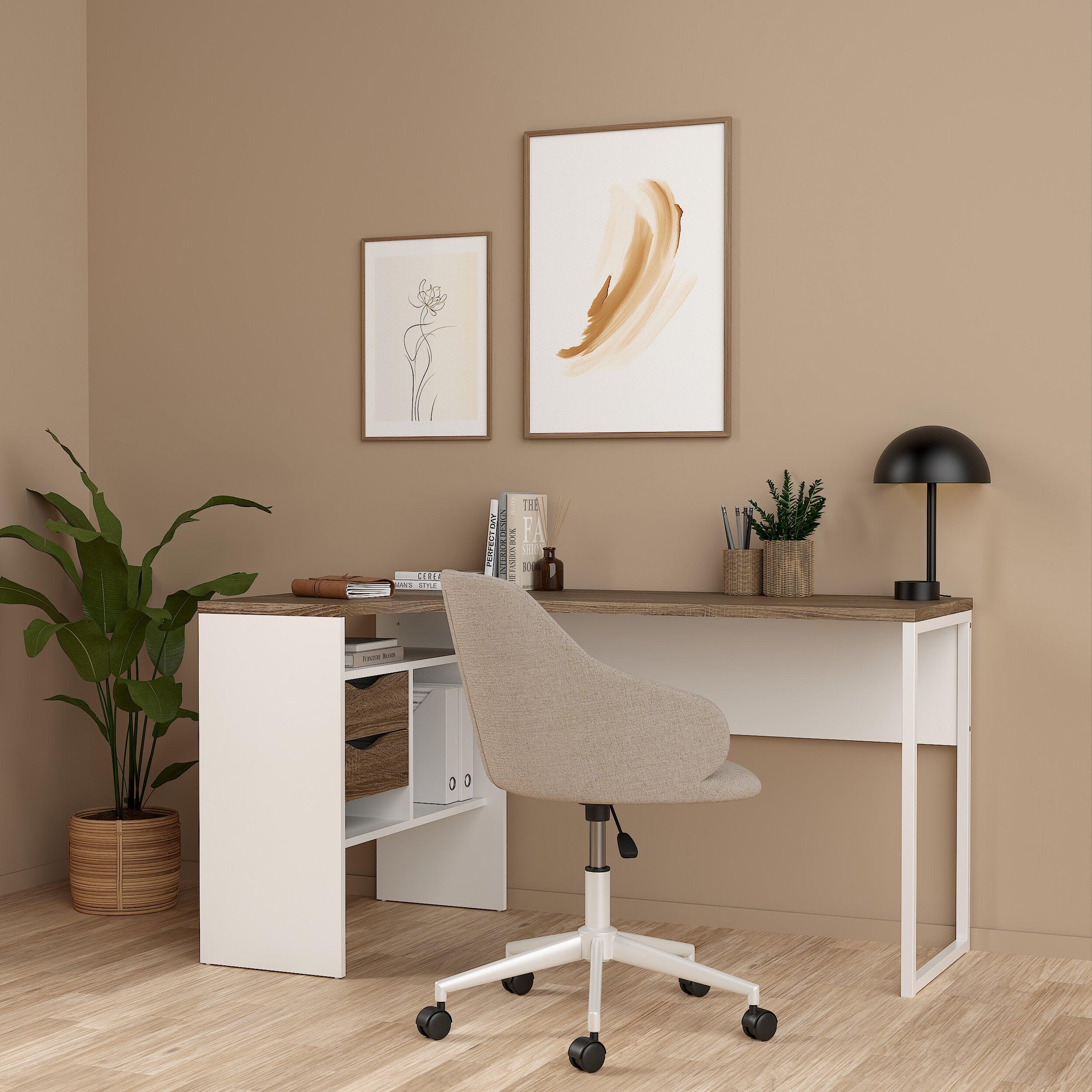 Function Plus Corner Desk 2 Drawers in White and Truffle Oak - image 6