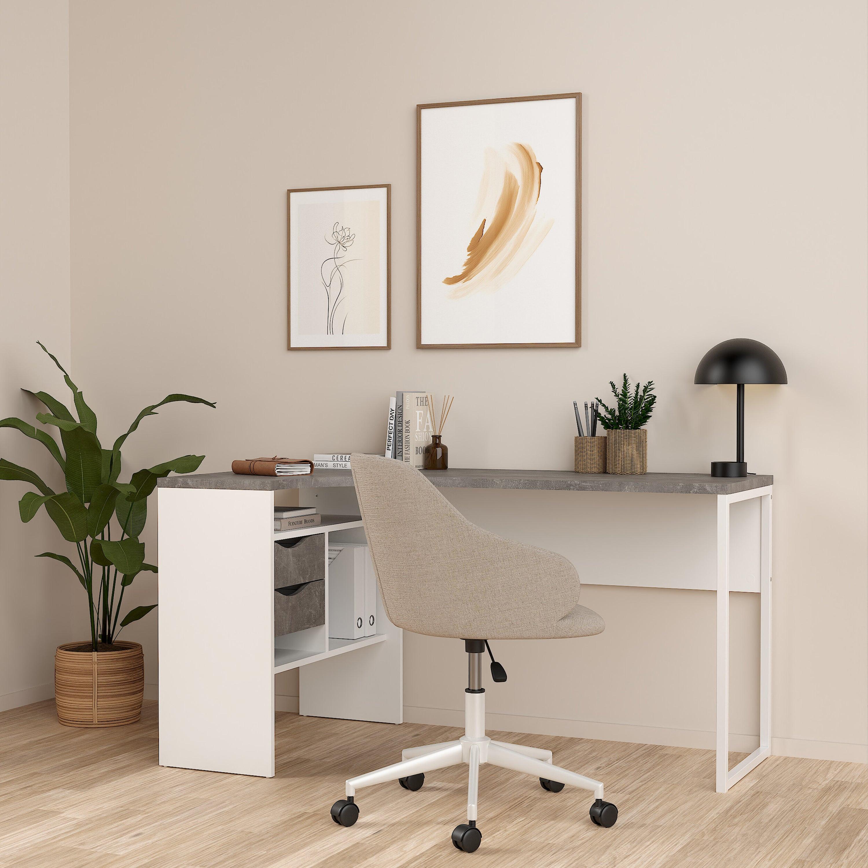 Function Plus Corner Desk 2 Drawers in White and Grey - image 6