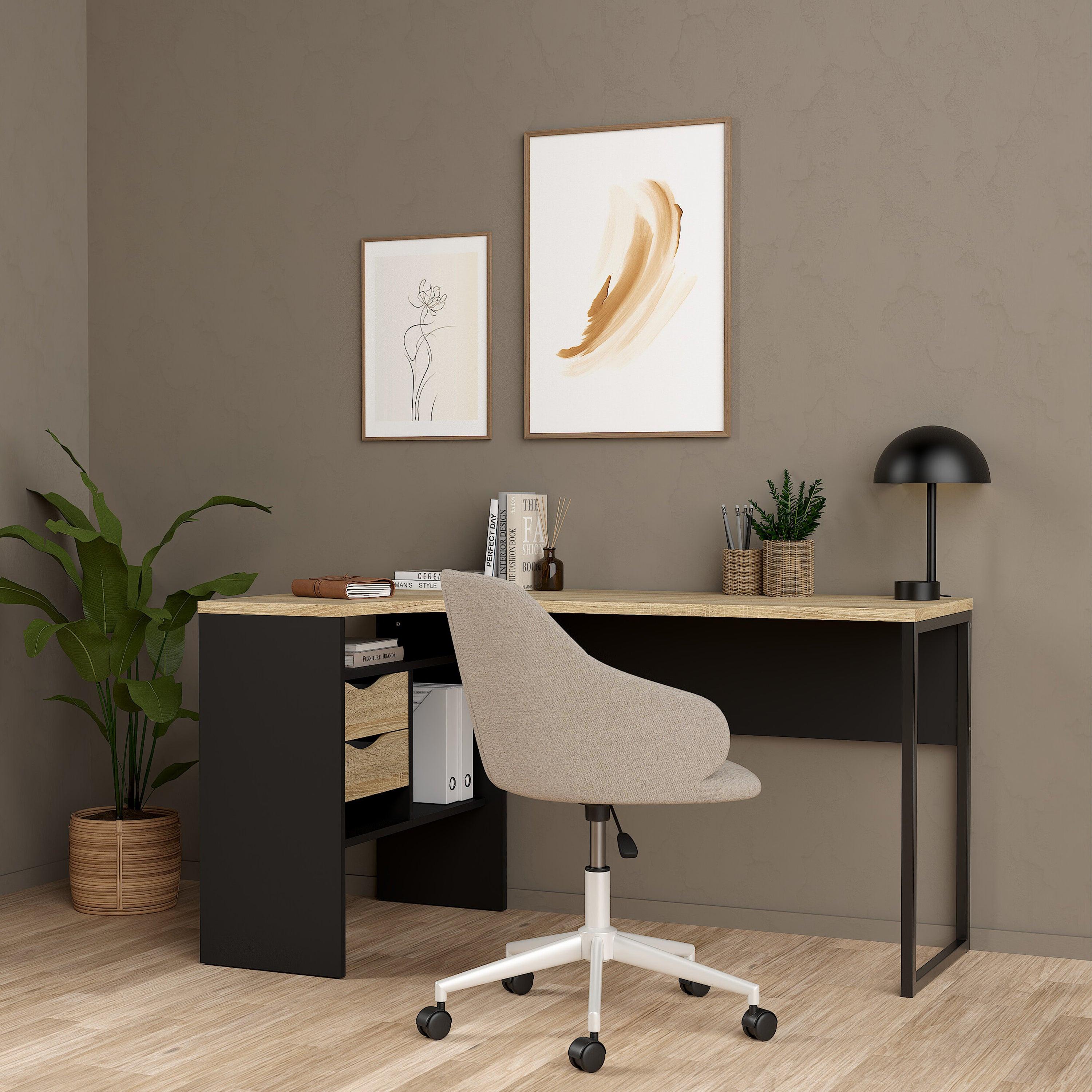 Function Plus Corner Desk 2 Drawers in Black Matt and Oak - image 5