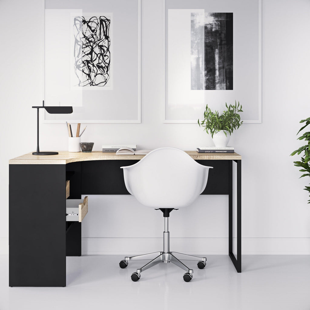 Function Plus Corner Desk 2 Drawers in Black Matt and Oak - image 6