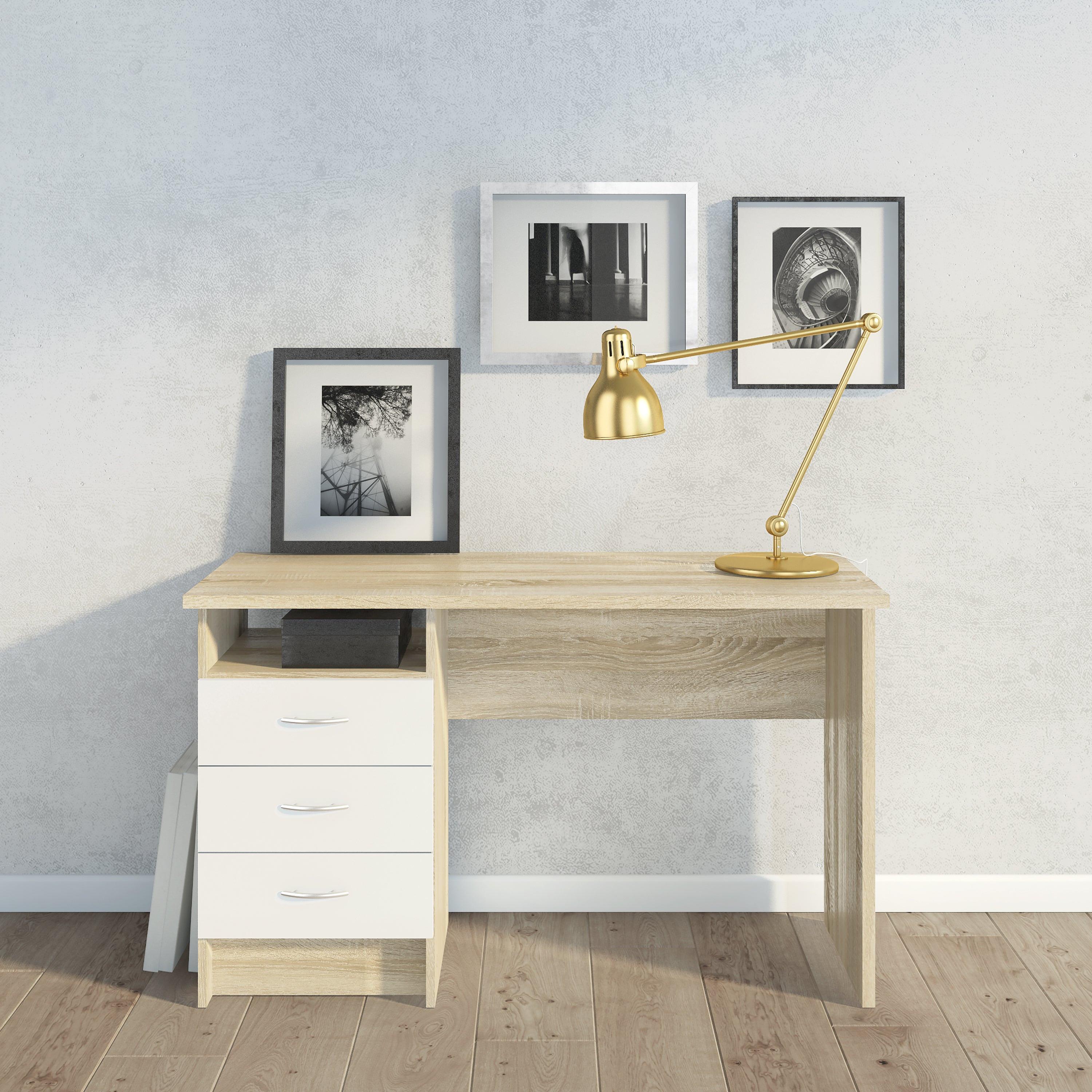 Function Plus Oak Desk 3 White Drawers - image 5