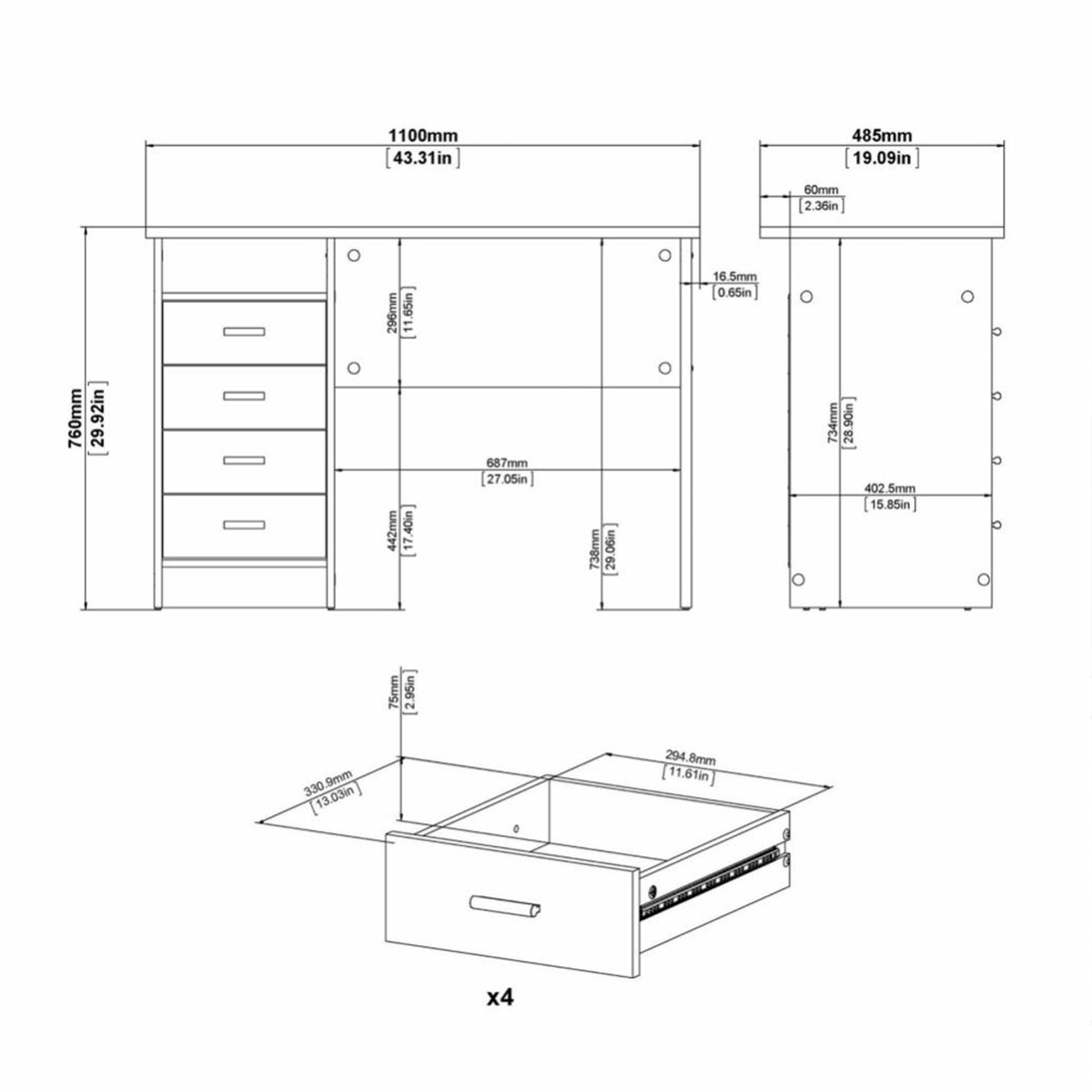 Function Plus 4 Drawer Desk in White - image 9