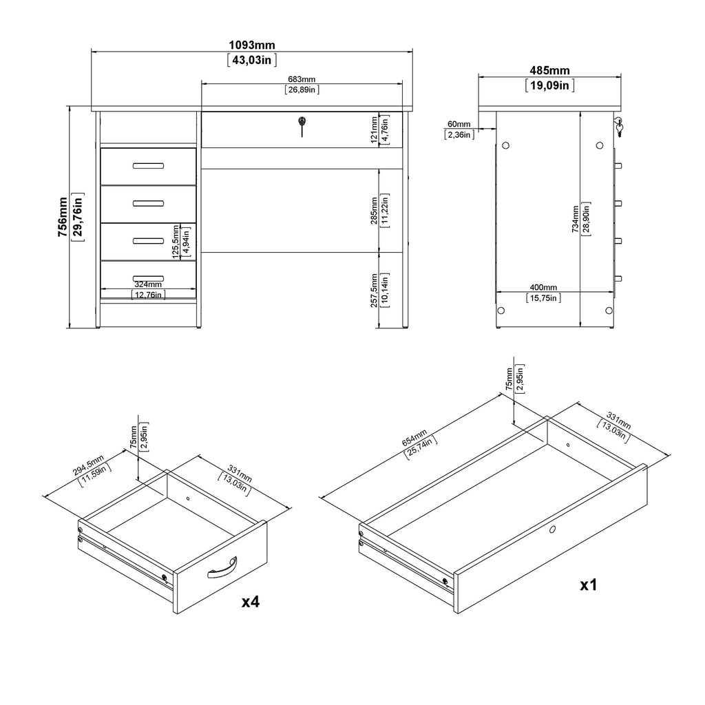Function Plus Desk 5 Drawers in White - image 9