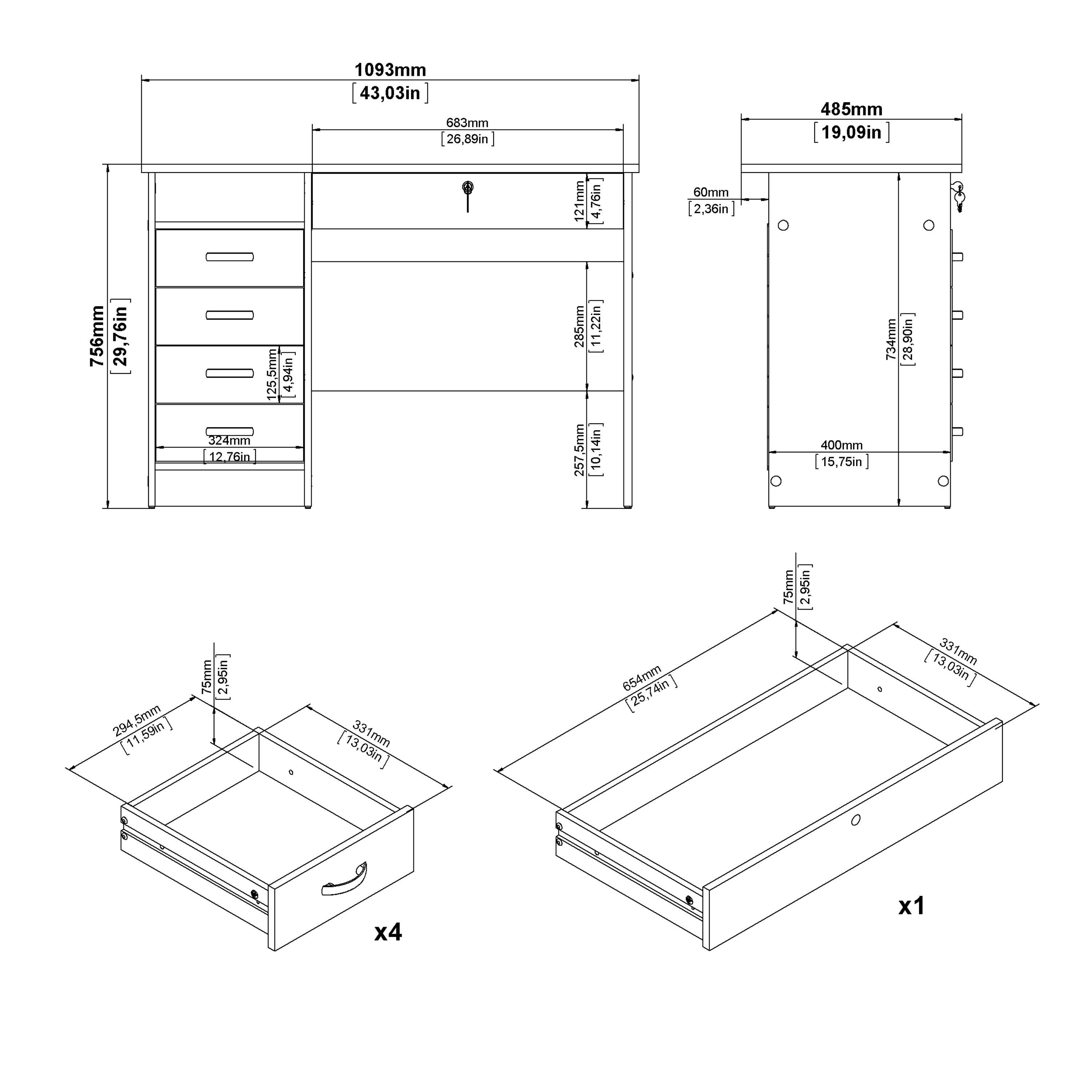 Function Plus Desk 5 Drawers in White - image 9