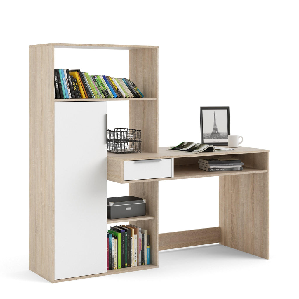 Function Plus Desk Multi Functional Desk with Drawer and 1 Door in White and Oak - image 6