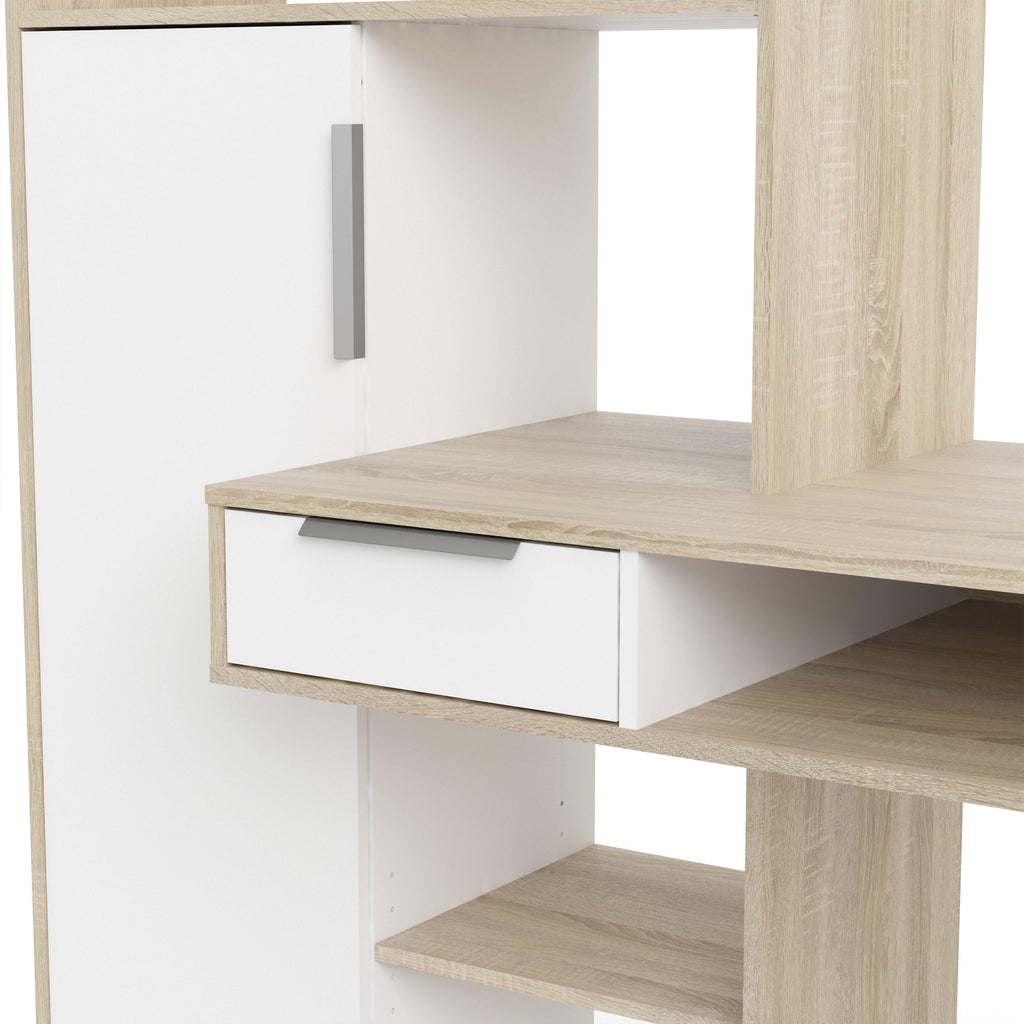 Function Plus Desk Multi Functional Desk with Drawer and 1 Door in White and Oak - image 8