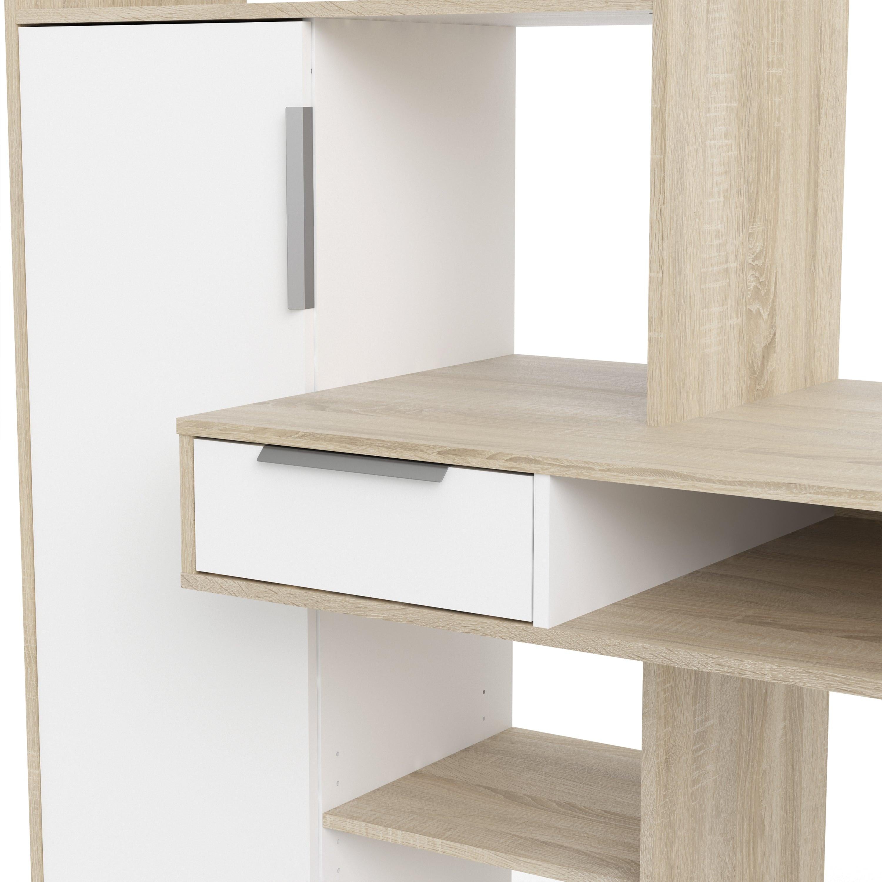 Function Plus Desk Multi Functional Desk with Drawer and 1 Door in White and Oak - image 8