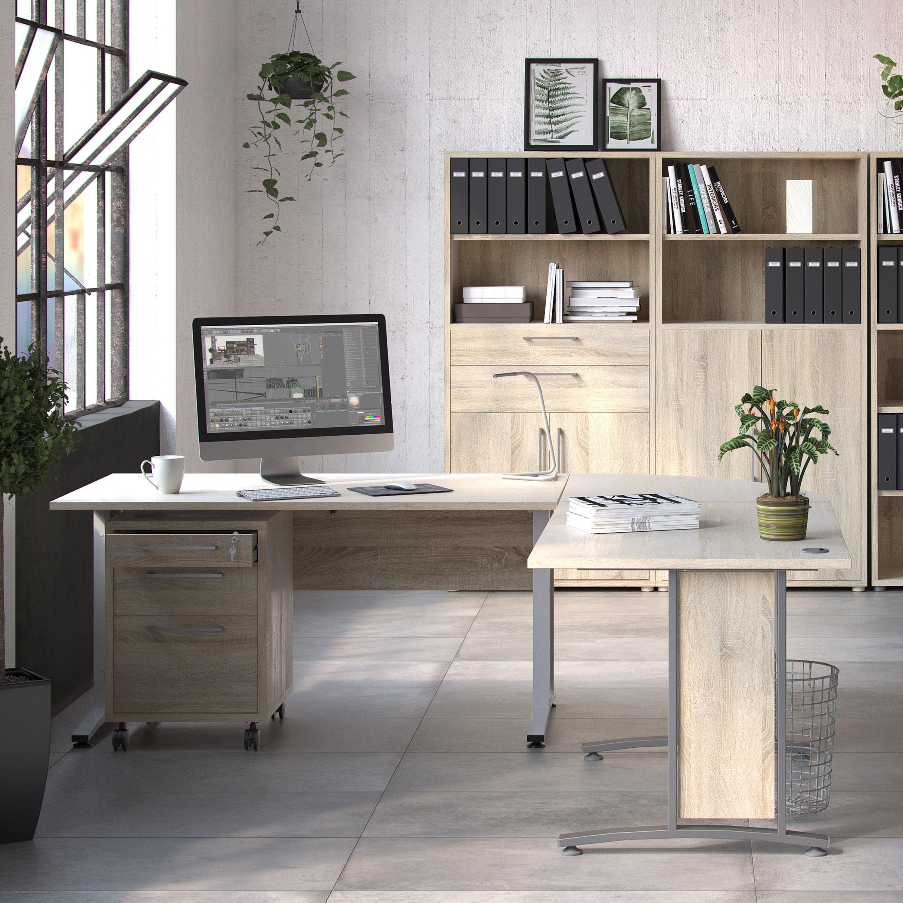 Prima Desk 150cm in Oak with Height Adjustable Legs with Electric Control in Silver Grey Steel - image 3