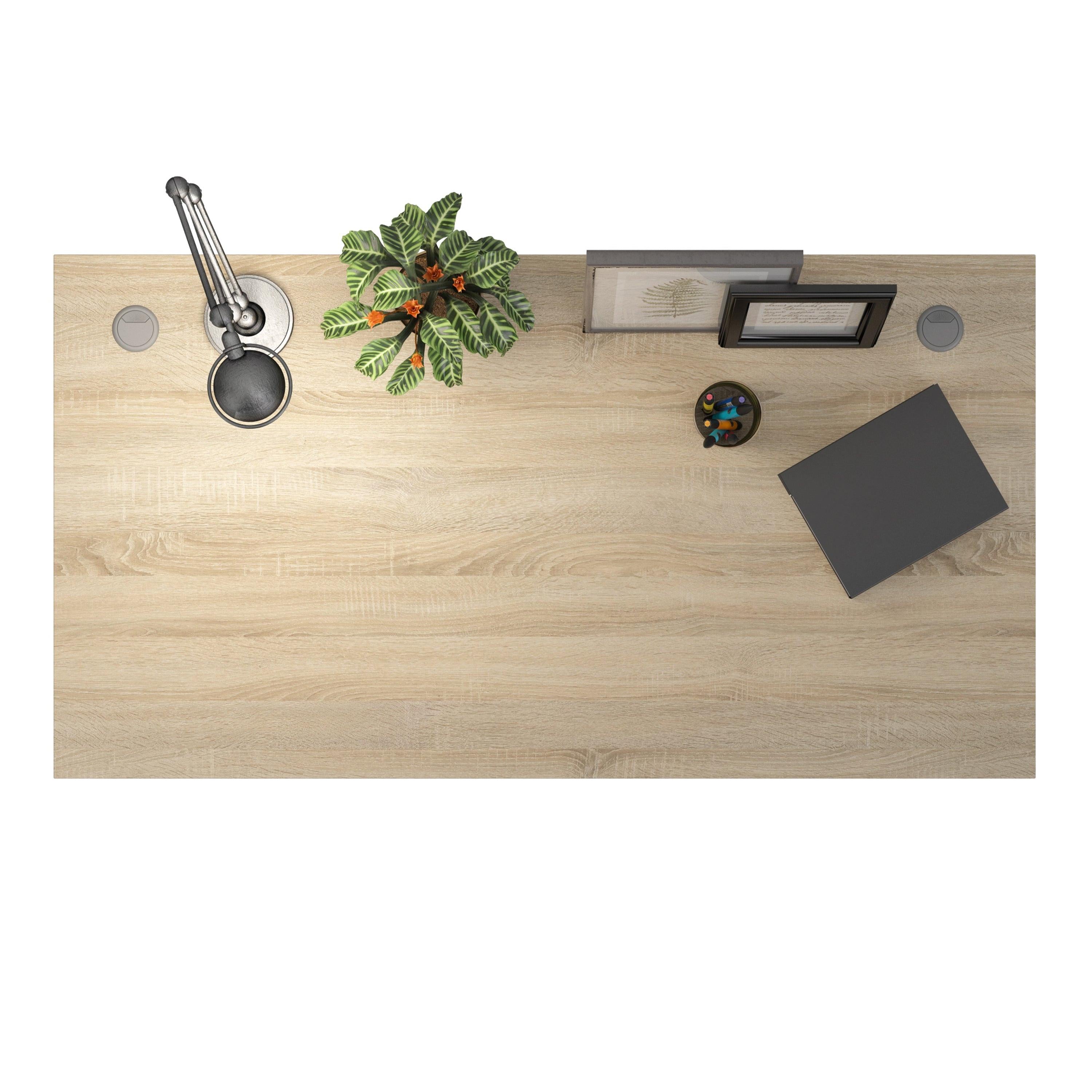 Prima Desk 150cm in Oak with Height Adjustable Legs with Electric Control in White - image 2