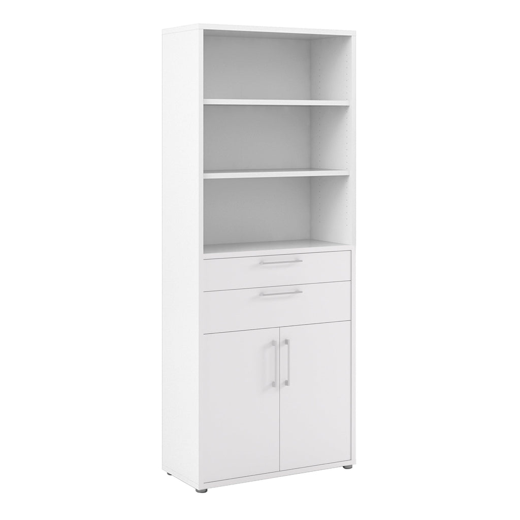 Prima Bookcase 3 Shelves with 2 Drawers 2 Doors in White