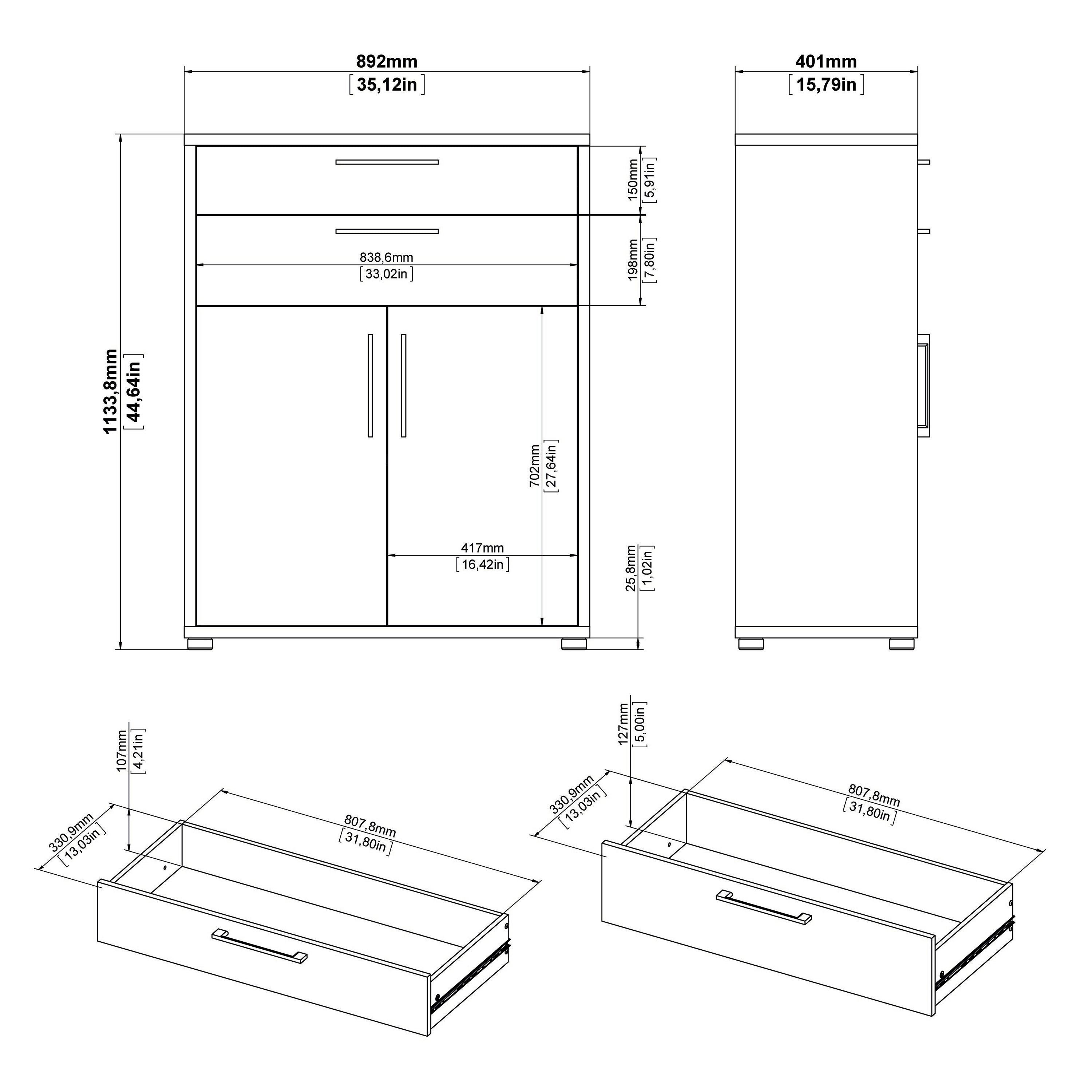 Prima Bookcase 3 Shelves with 2 Drawers 2 Doors in Oak - image 12