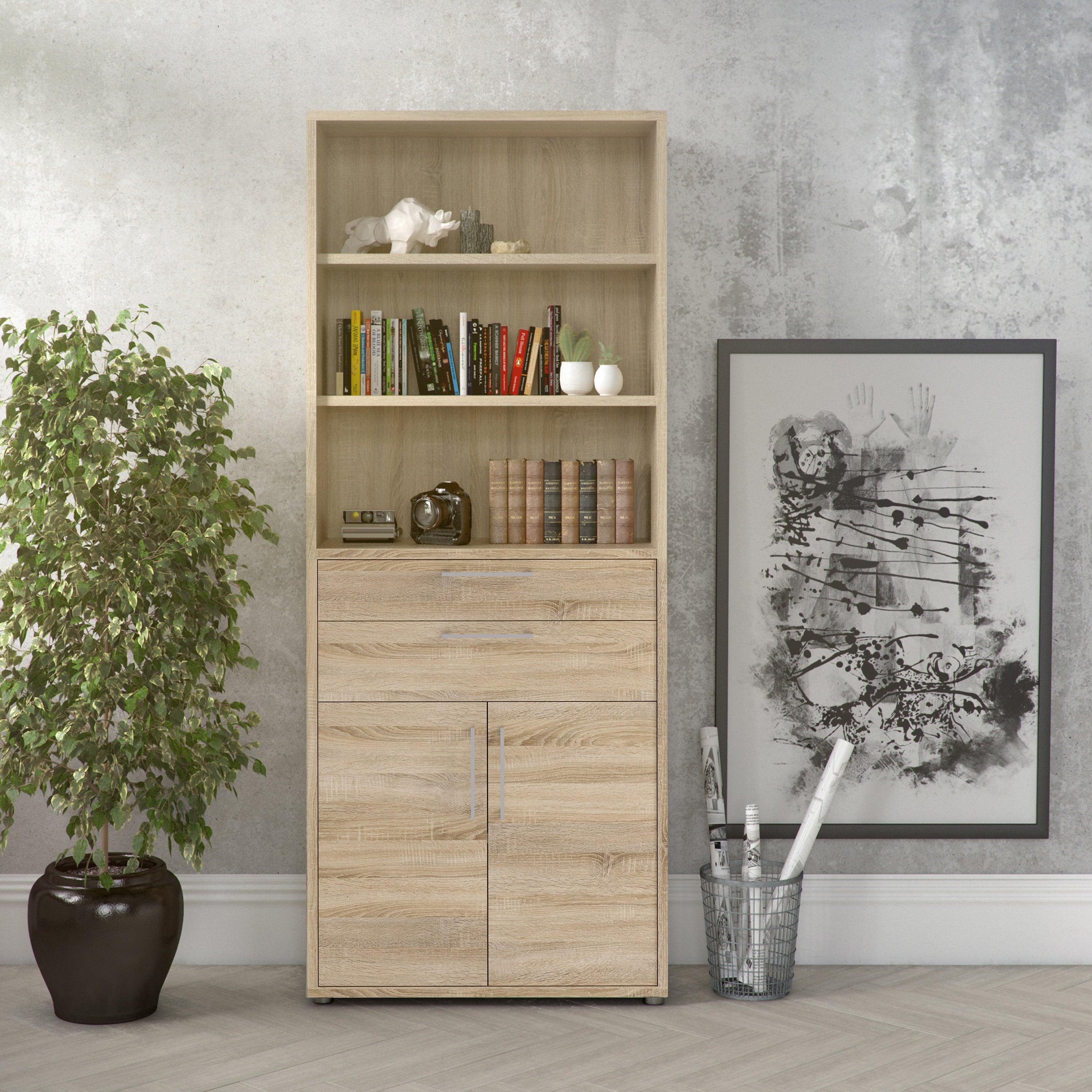 Prima Bookcase 3 Shelves with 2 Drawers 2 Doors in Oak - image 6