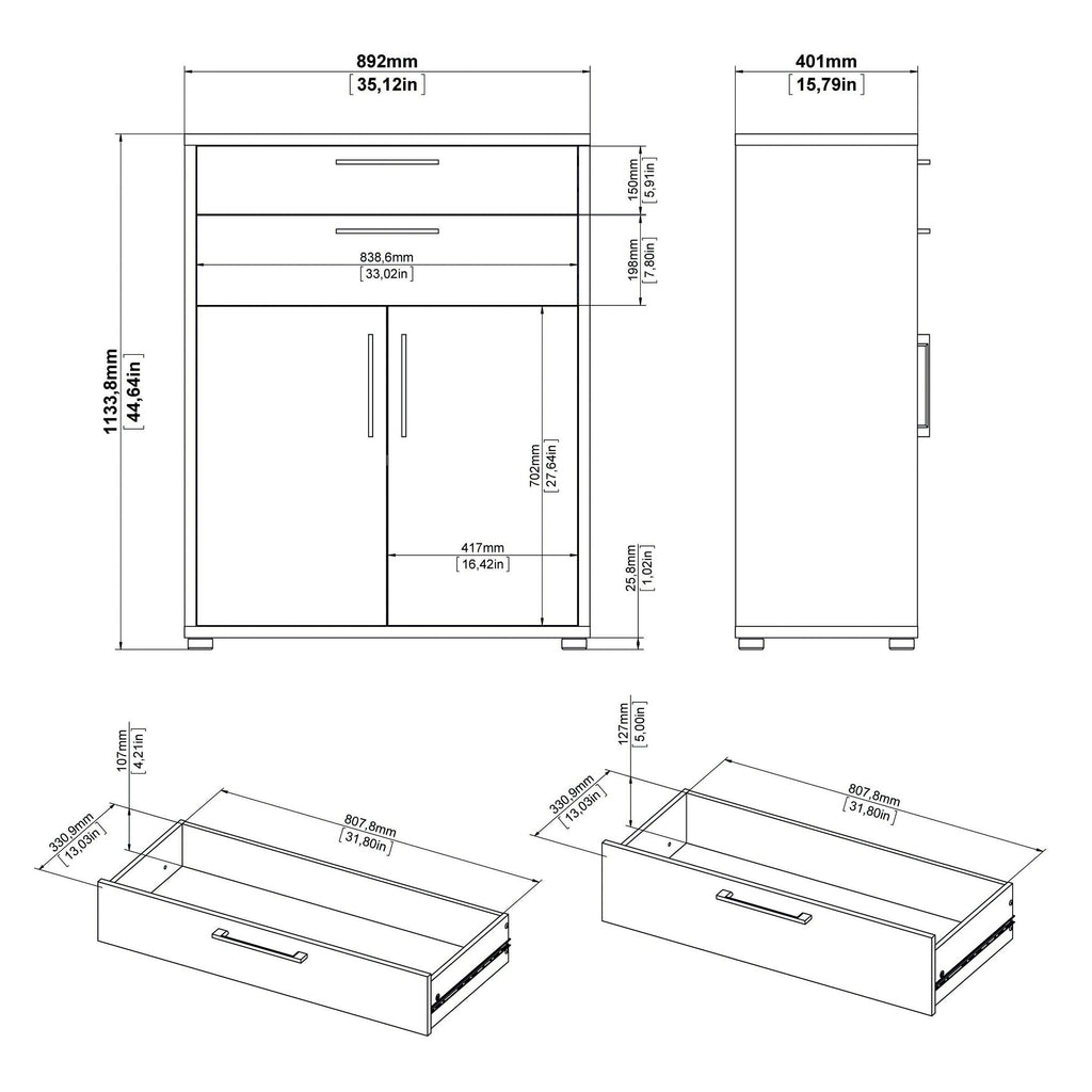 Prima Bookcase 1 Shelf with 2 Drawers 2 Doors in White - image 8