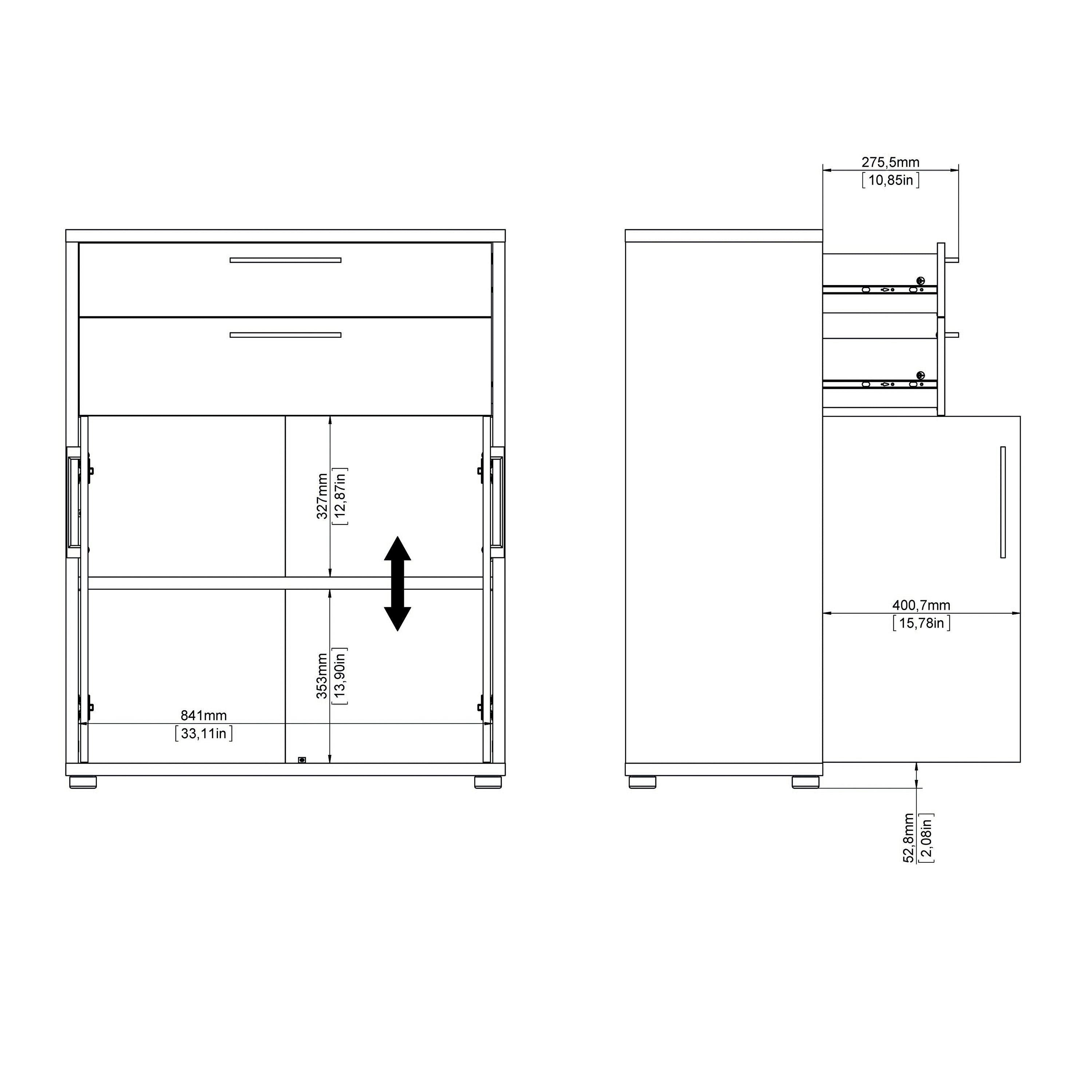Prima Bookcase 1 Shelf with 2 Drawers 2 Doors in White - image 9