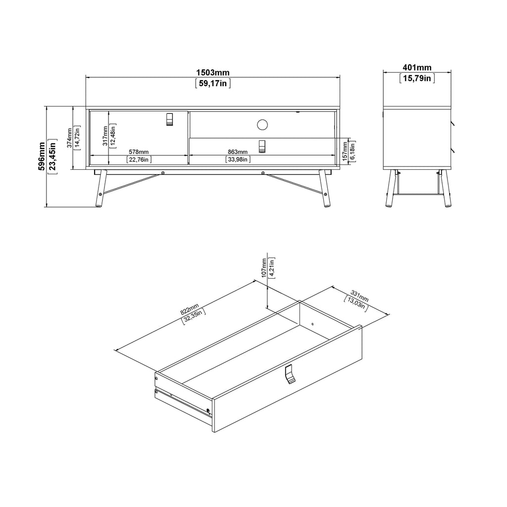 Ry TV Unit 1 Door 1 Drawer in Matt Black Walnut - image 11