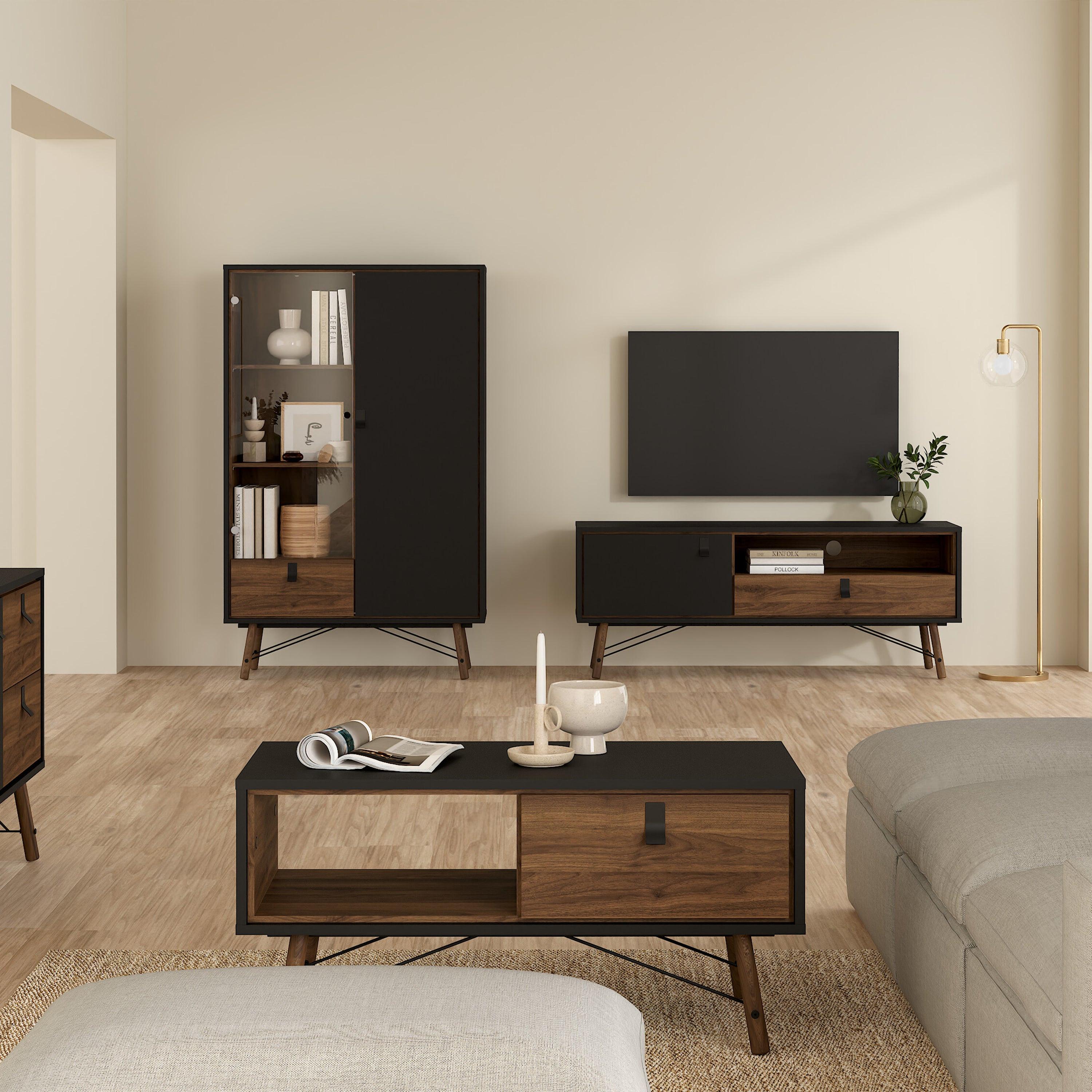 Ry TV Unit 1 Door 1 Drawer in Matt Black Walnut - image 6