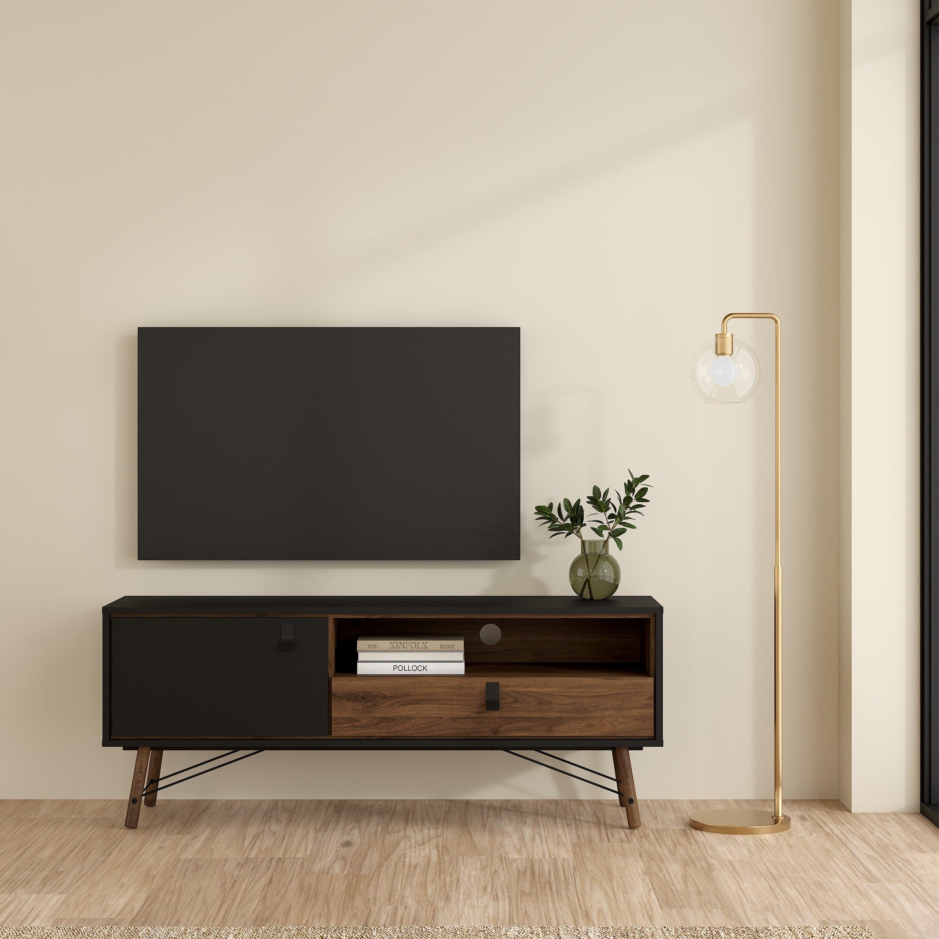Ry TV Unit 1 Door 1 Drawer in Matt Black Walnut - image 7