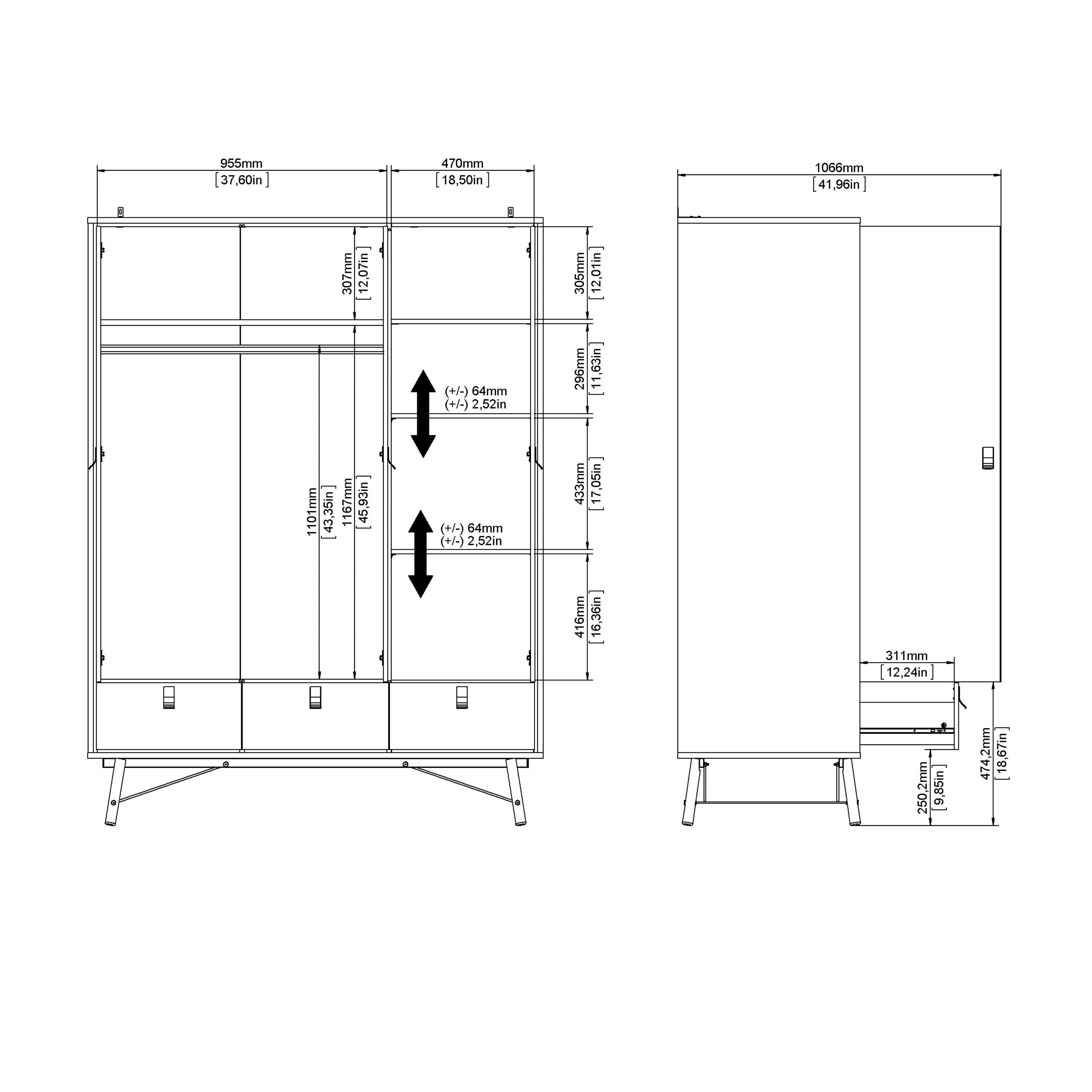 Ry Wardrobe 3 Doors 3 Drawers in Matt Black Walnut - image 12