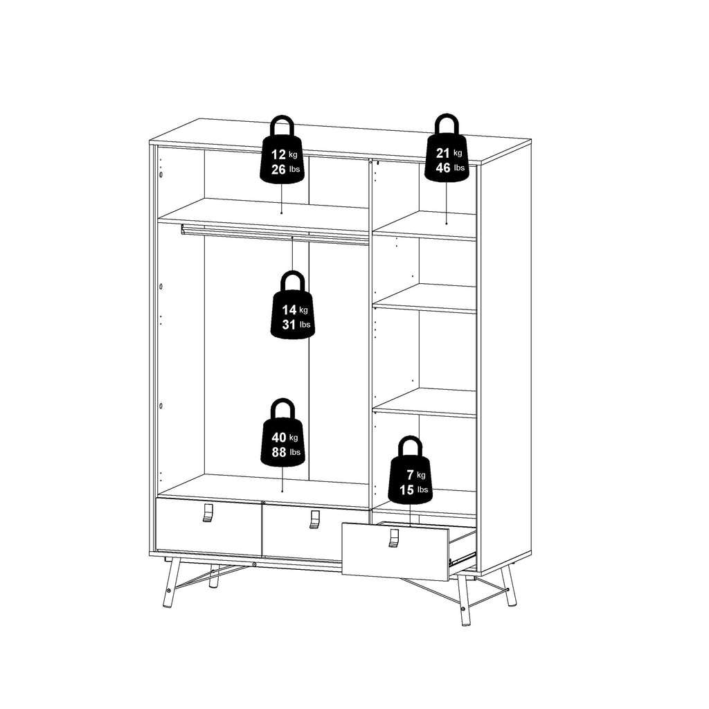 Ry Wardrobe 3 Doors 3 Drawers in Matt Black Walnut - image 13