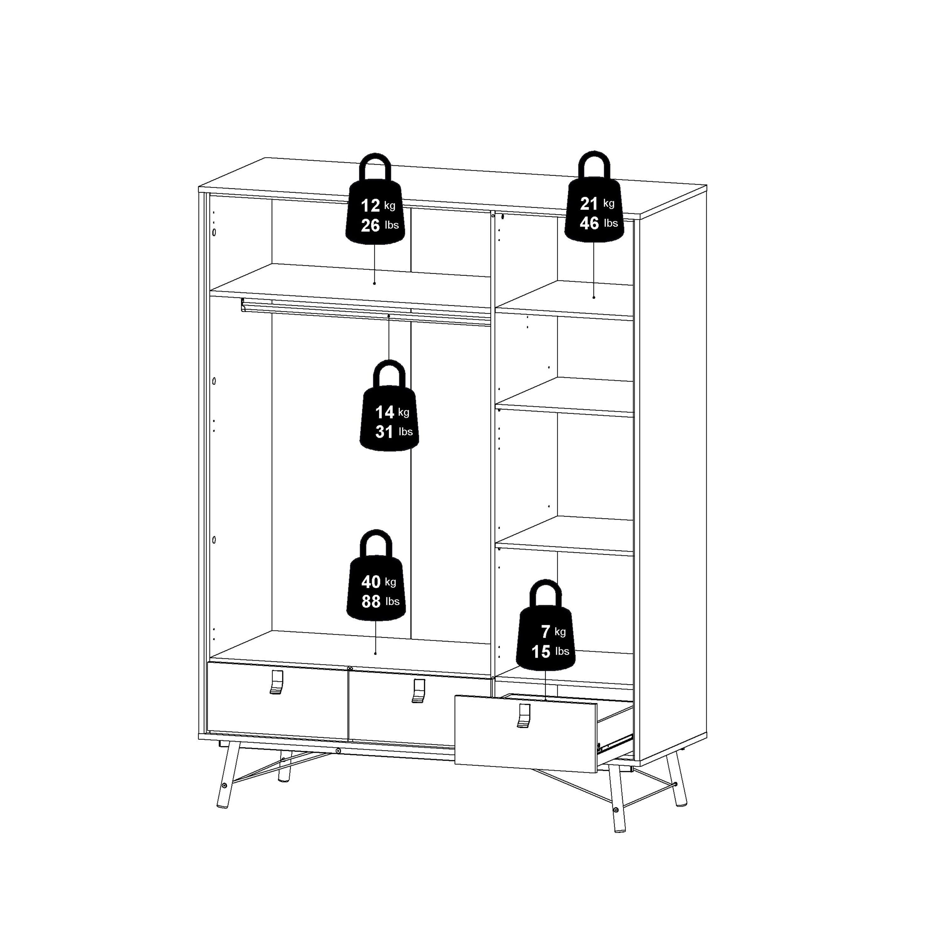 Ry Wardrobe 3 Doors 3 Drawers in Matt Black Walnut - image 13