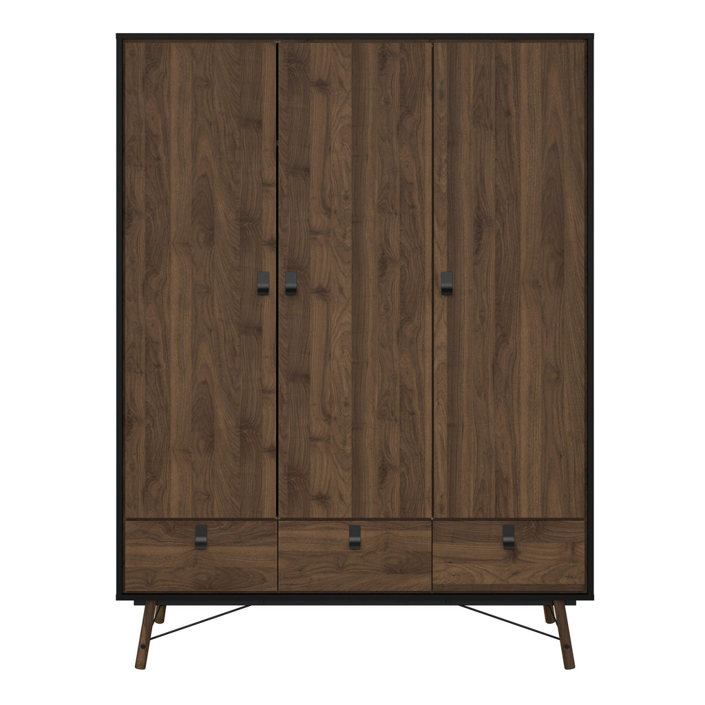 Ry Wardrobe 3 Doors 3 Drawers in Matt Black Walnut - image 2