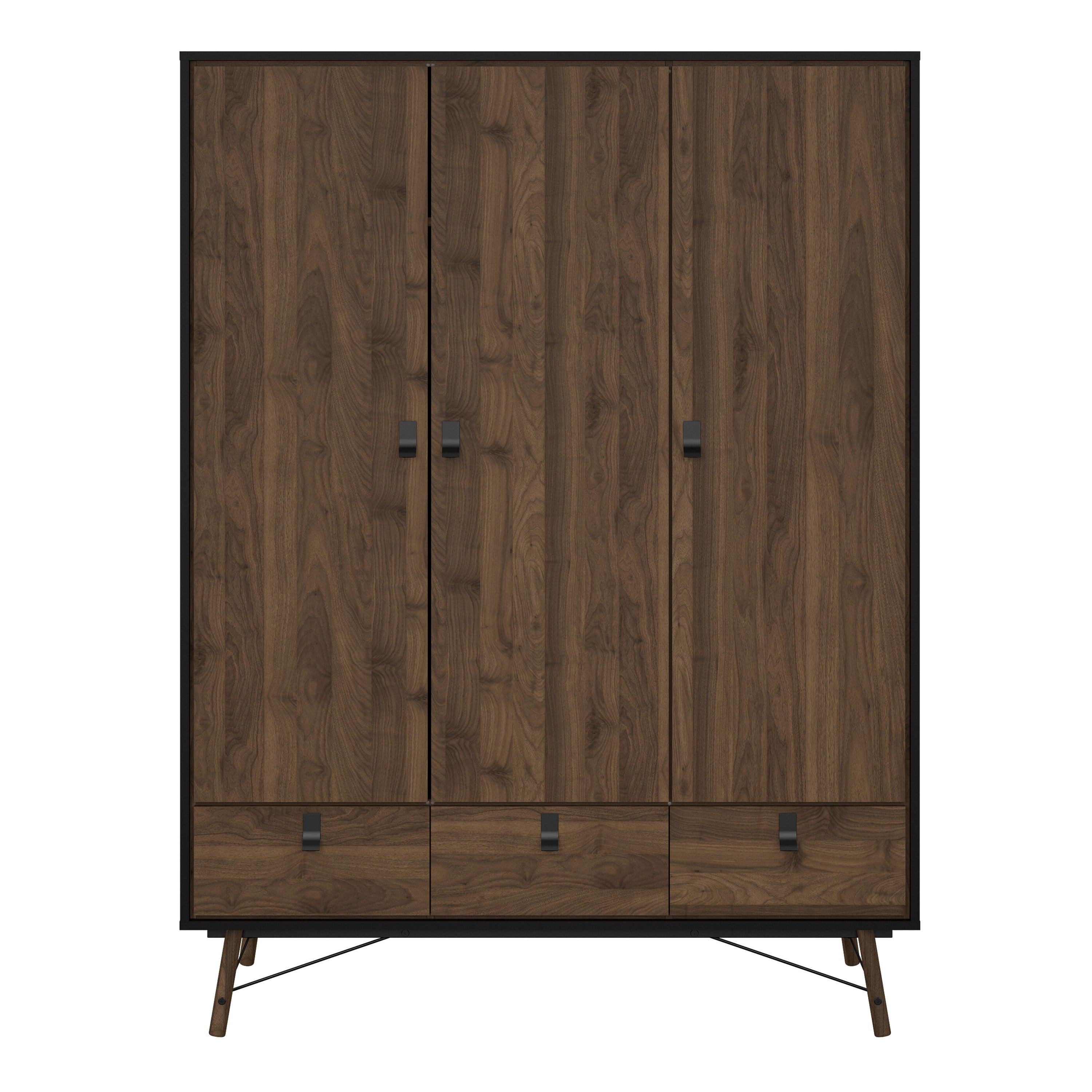 Ry Wardrobe 3 Doors 3 Drawers in Matt Black Walnut - image 2