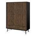 Ry Wardrobe 3 Doors 3 Drawers in Matt Black Walnut - image 3