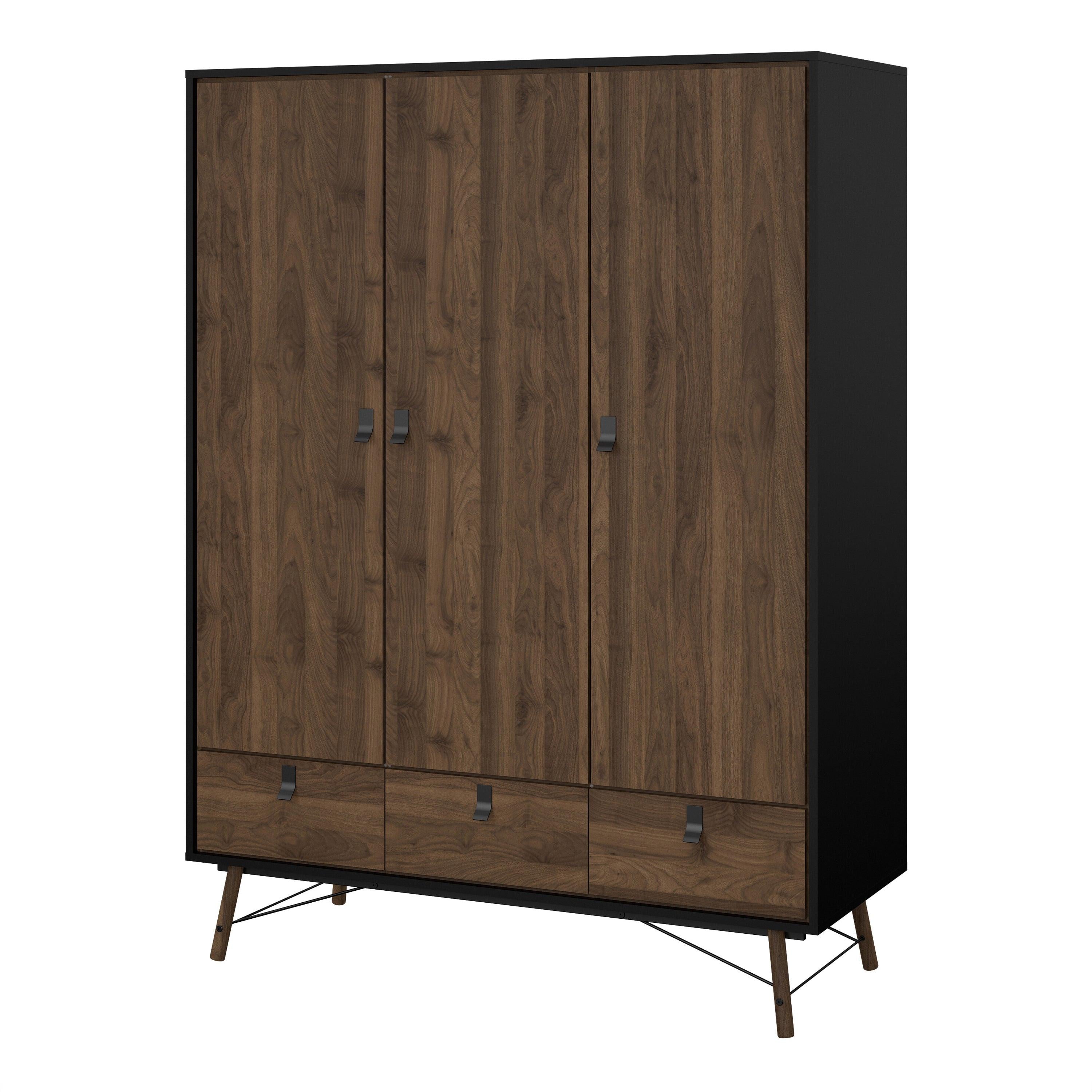 Ry Wardrobe 3 Doors 3 Drawers in Matt Black Walnut - image 3