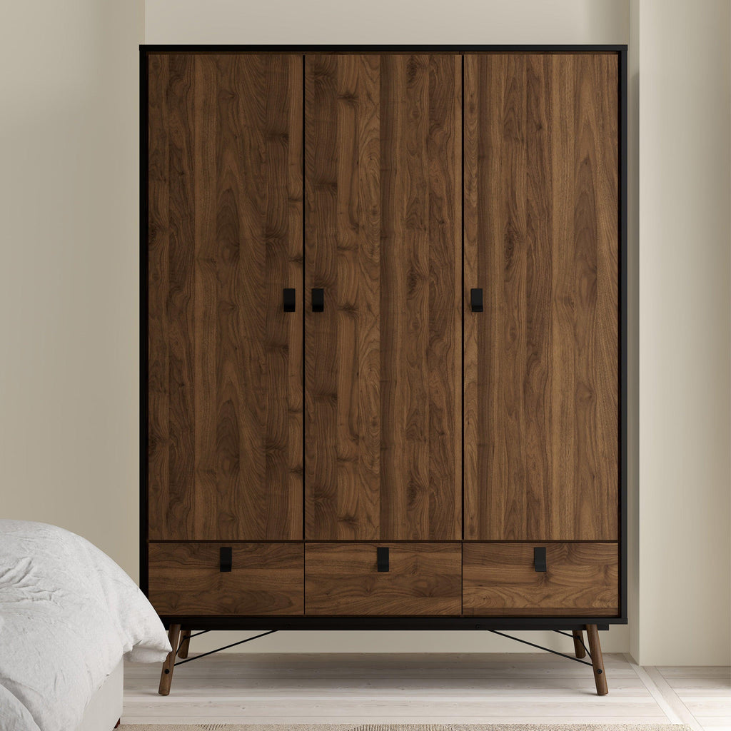Ry Wardrobe 3 Doors 3 Drawers in Matt Black Walnut - image 7