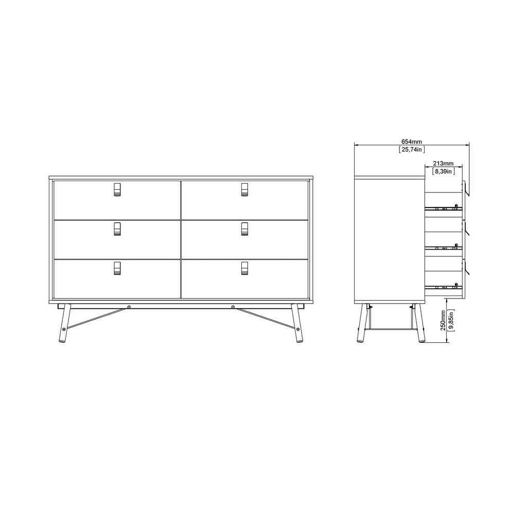 Ry Wide Double Chest of Drawers 6 Drawers in Matt Black Walnut - image 12
