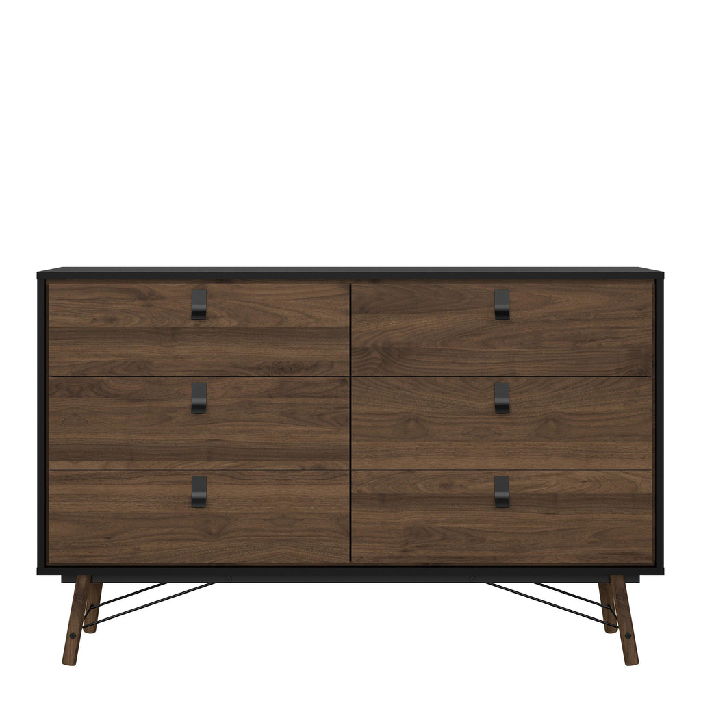 Ry Wide Double Chest of Drawers 6 Drawers in Matt Black Walnut - image 2