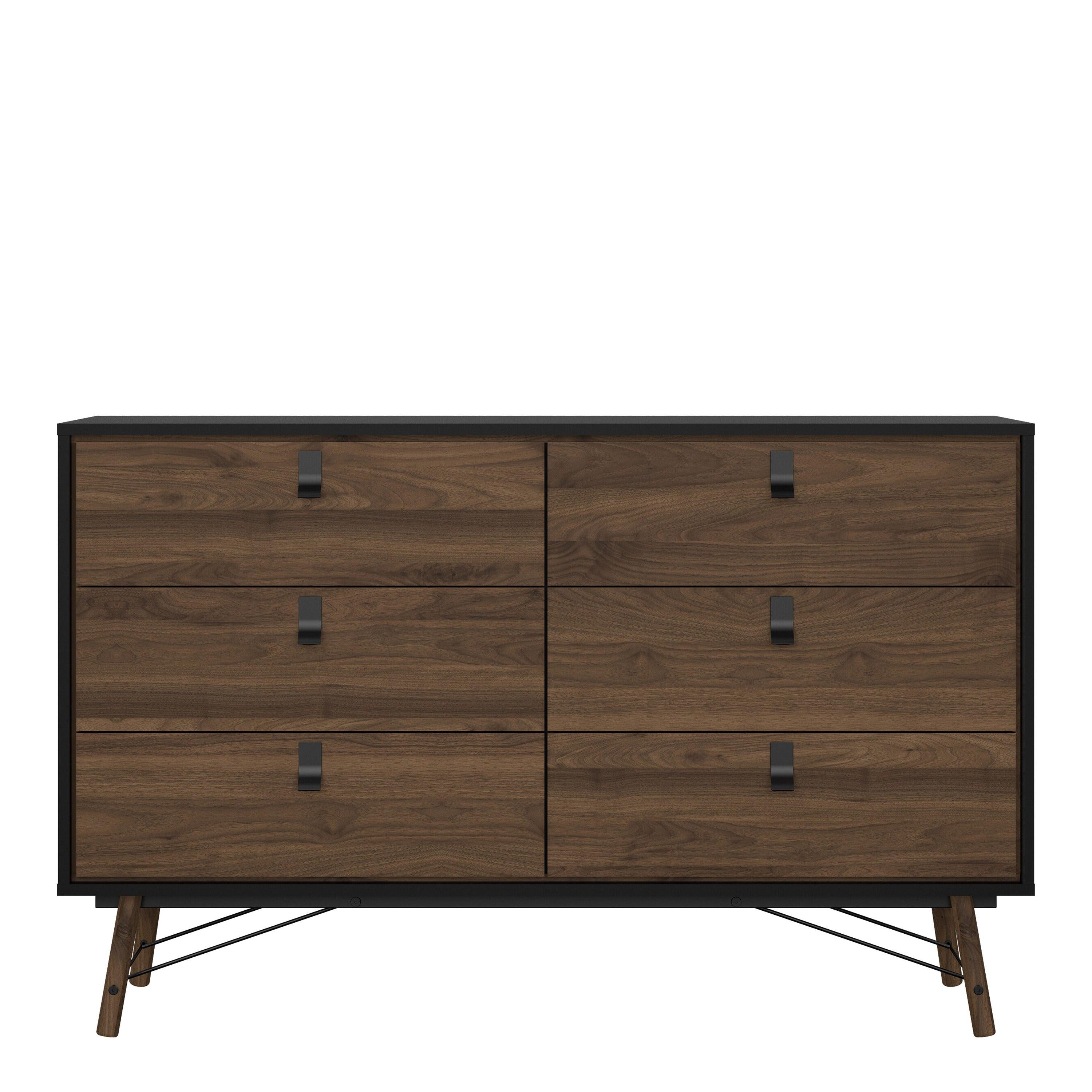 Ry Wide Double Chest of Drawers 6 Drawers in Matt Black Walnut - image 2