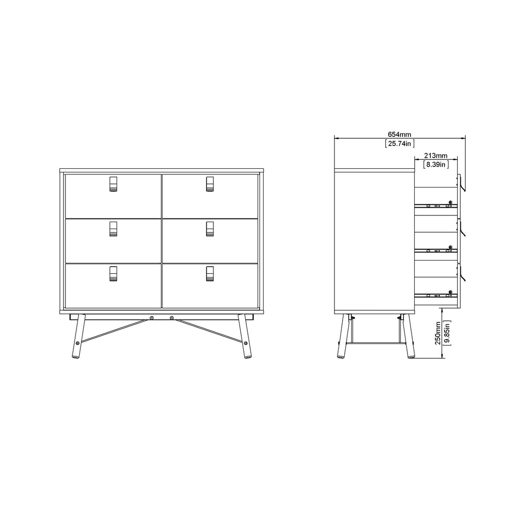 Ry Double Chest of Drawers 6 Drawers in Matt Black Walnut - image 11