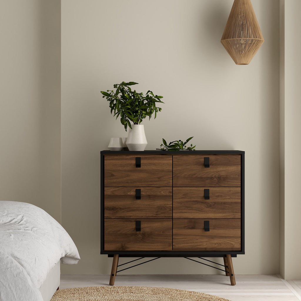 Ry Double Chest of Drawers 6 Drawers in Matt Black Walnut - image 6