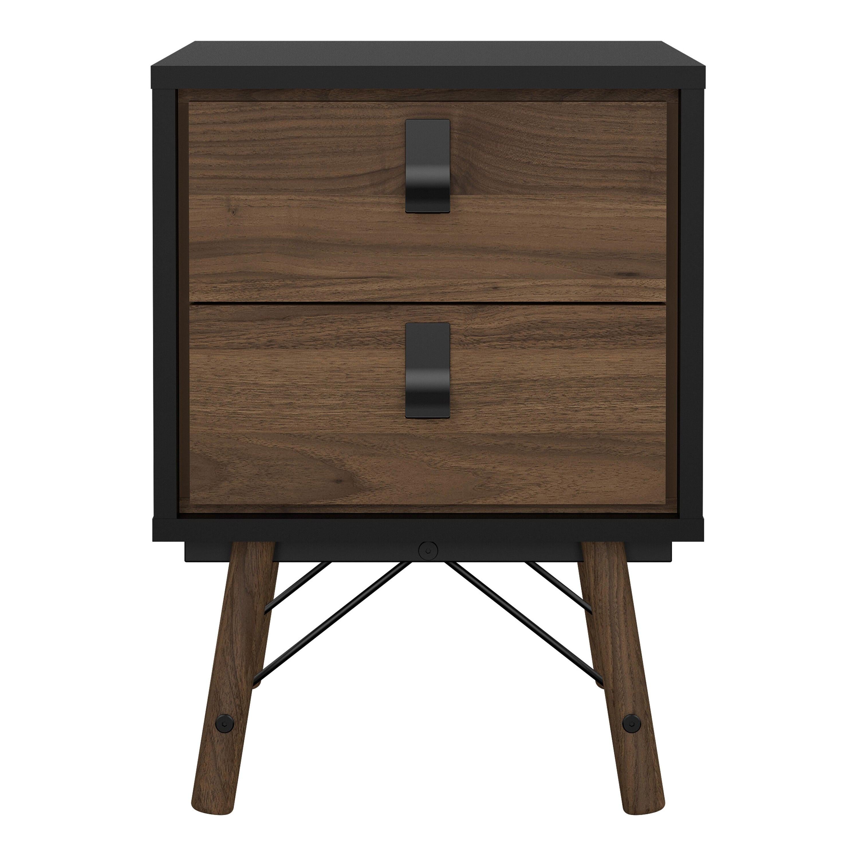 Ry Bedside Cabinet 2 Drawer in Matt Black Walnut - image 2