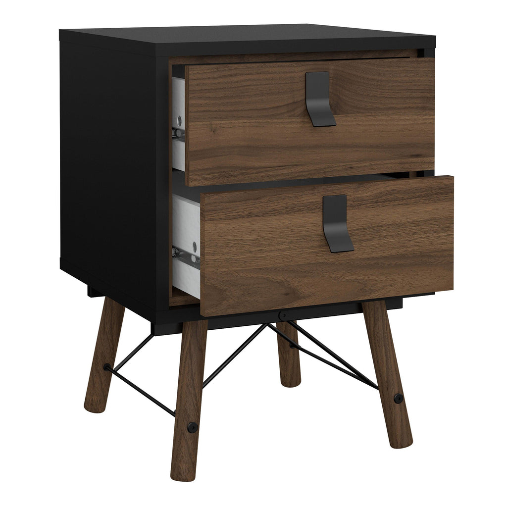 Ry Bedside Cabinet 2 Drawer in Matt Black Walnut - image 5