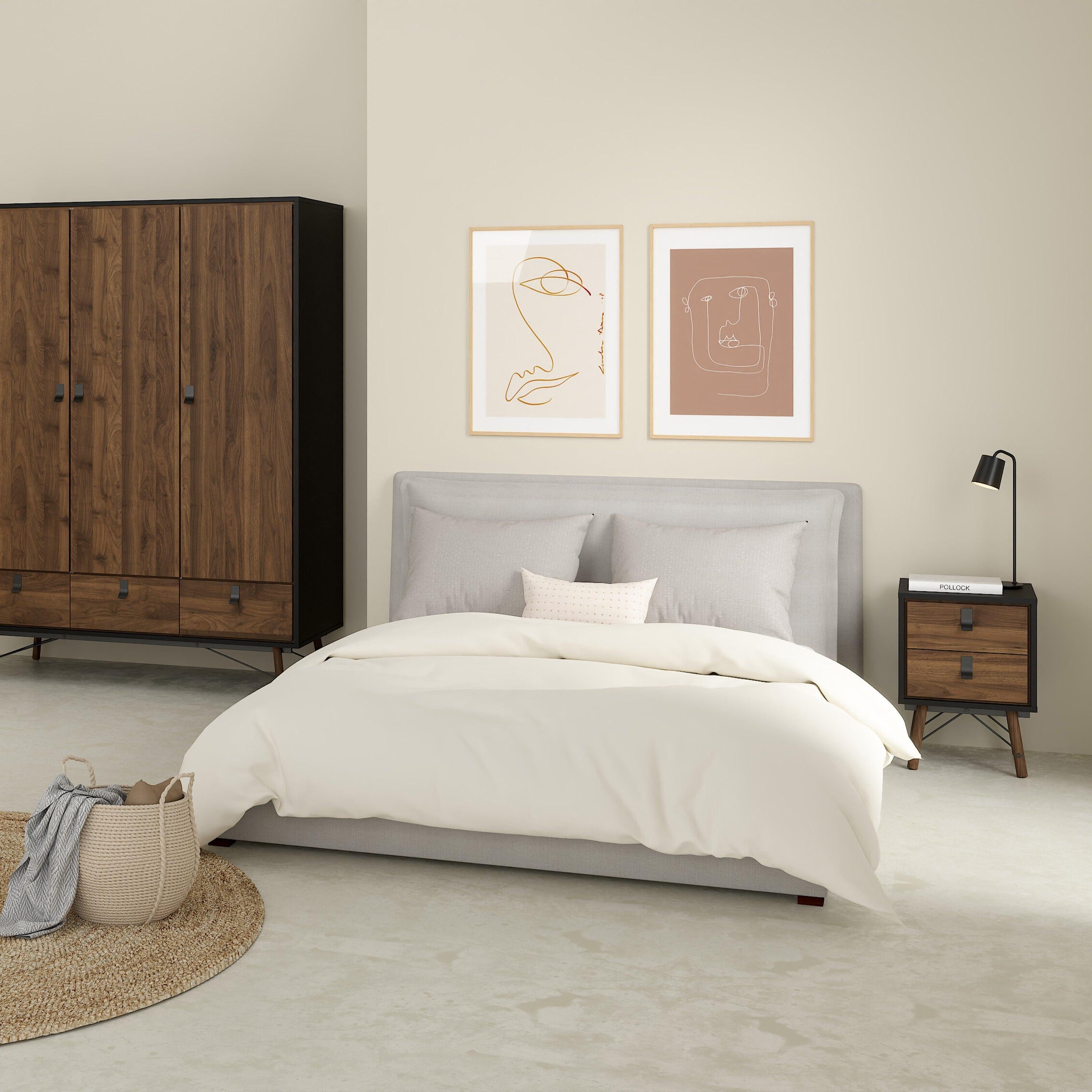 Ry Bedside Cabinet 2 Drawer in Matt Black Walnut - image 6