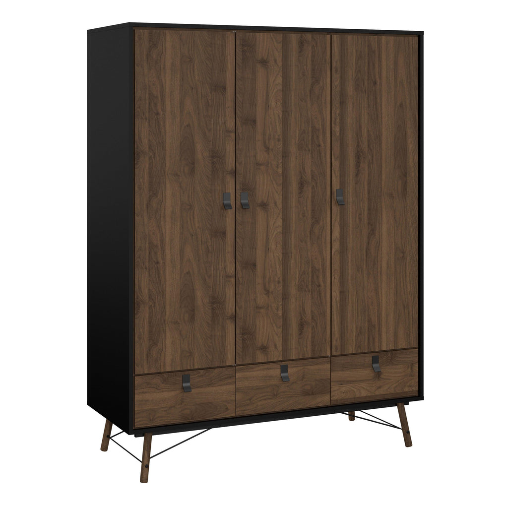 Ry Package - Wardrobe 3 Doors + 3 Drawers + Double chest 6 Drawers + Bedside Cabinet 2 Drawers in Matt Black Walnut - image 1