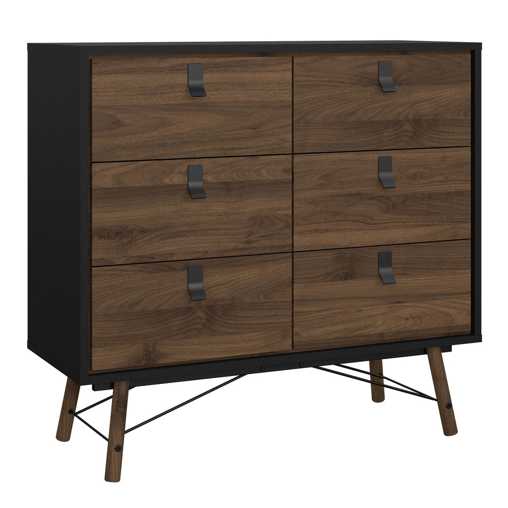 Ry Package - Wardrobe 3 Doors + 3 Drawers + Double chest 6 Drawers + Bedside Cabinet 2 Drawers in Matt Black Walnut - image 6