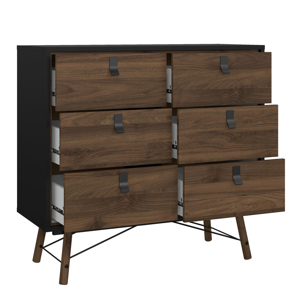 Ry Package - Wardrobe 3 Doors + 3 Drawers + Double chest 6 Drawers + Bedside Cabinet 2 Drawers in Matt Black Walnut - image 7