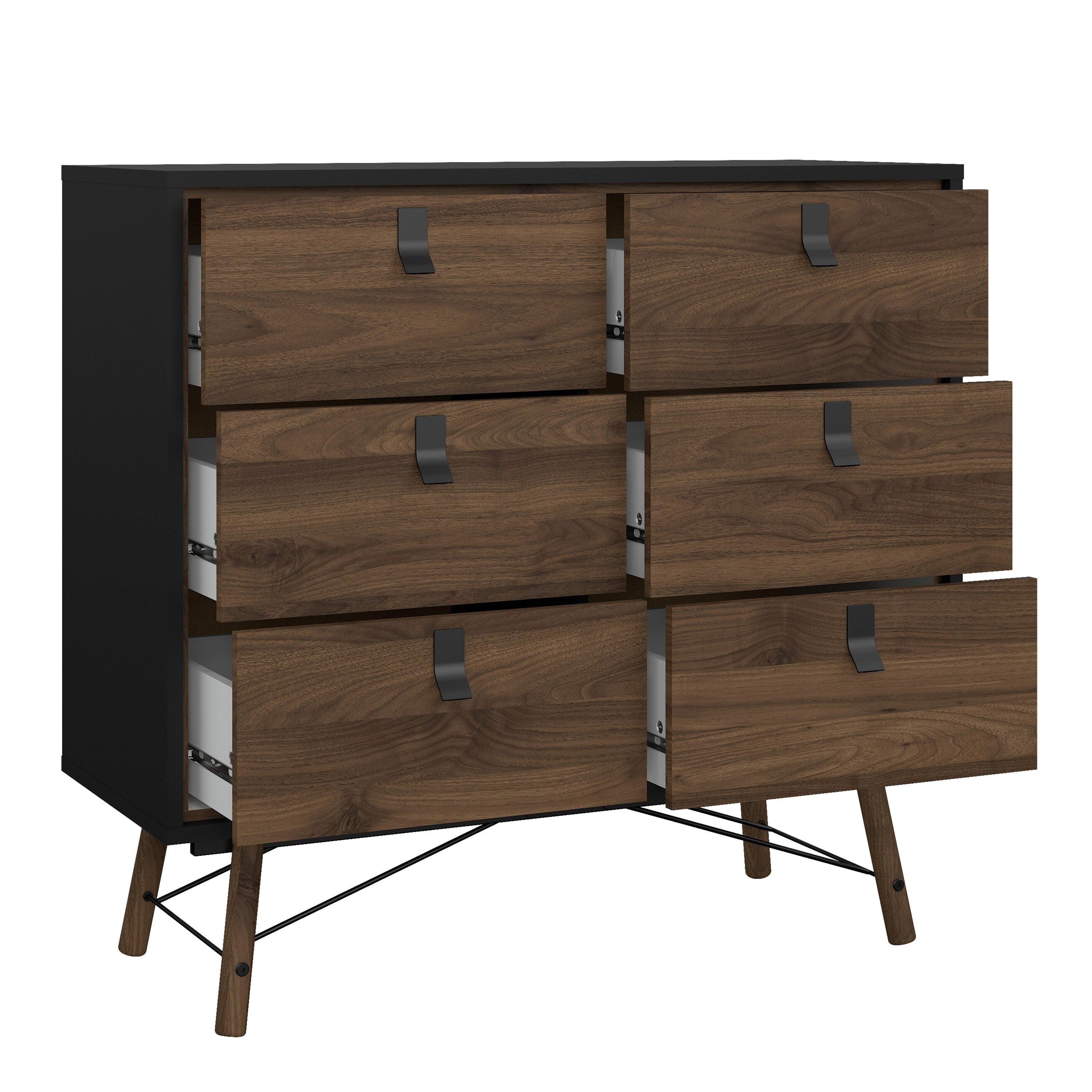 Ry Package - Wardrobe 3 Doors + 3 Drawers + Double chest 6 Drawers + Bedside Cabinet 2 Drawers in Matt Black Walnut - image 7