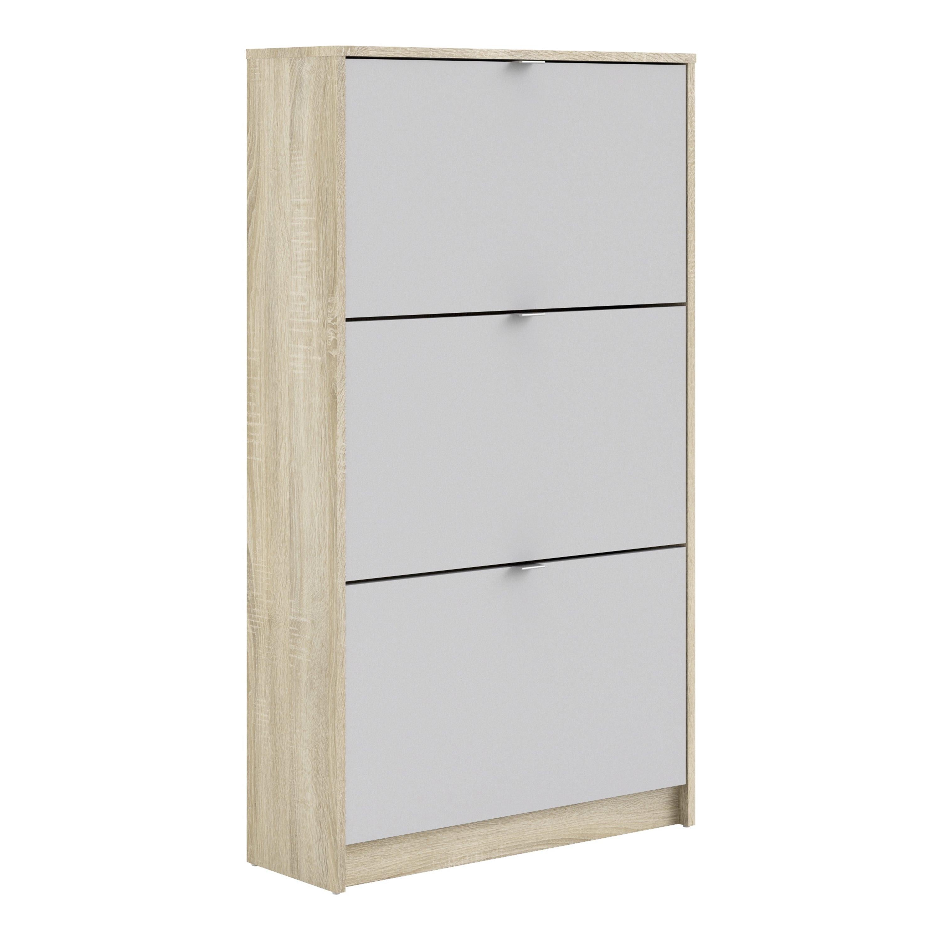 Shoes Shoe Cabinet 3 Flip Down Doors and 2 layers Oak structure White