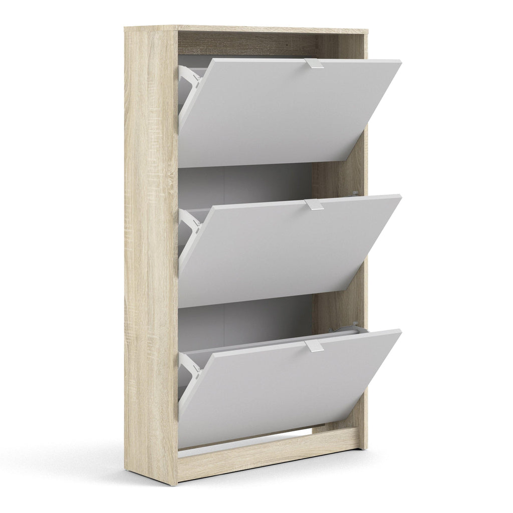 Shoes Shoe Cabinet 3 Flip Down Doors and 2 layers Oak structure White - image 4